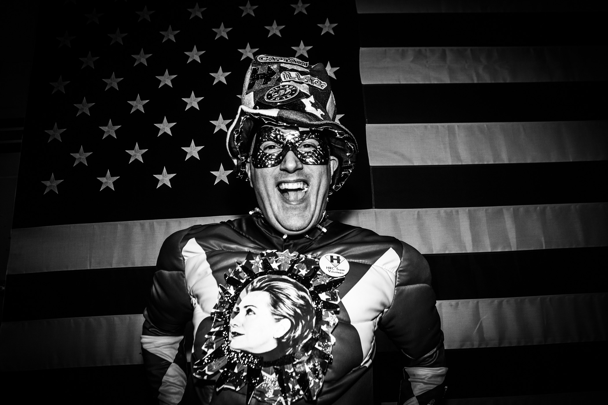 Clinton Jesse, known as Captain Hillster, poses for photos at an event for Hillary Clinton in Seattle on March 22.
