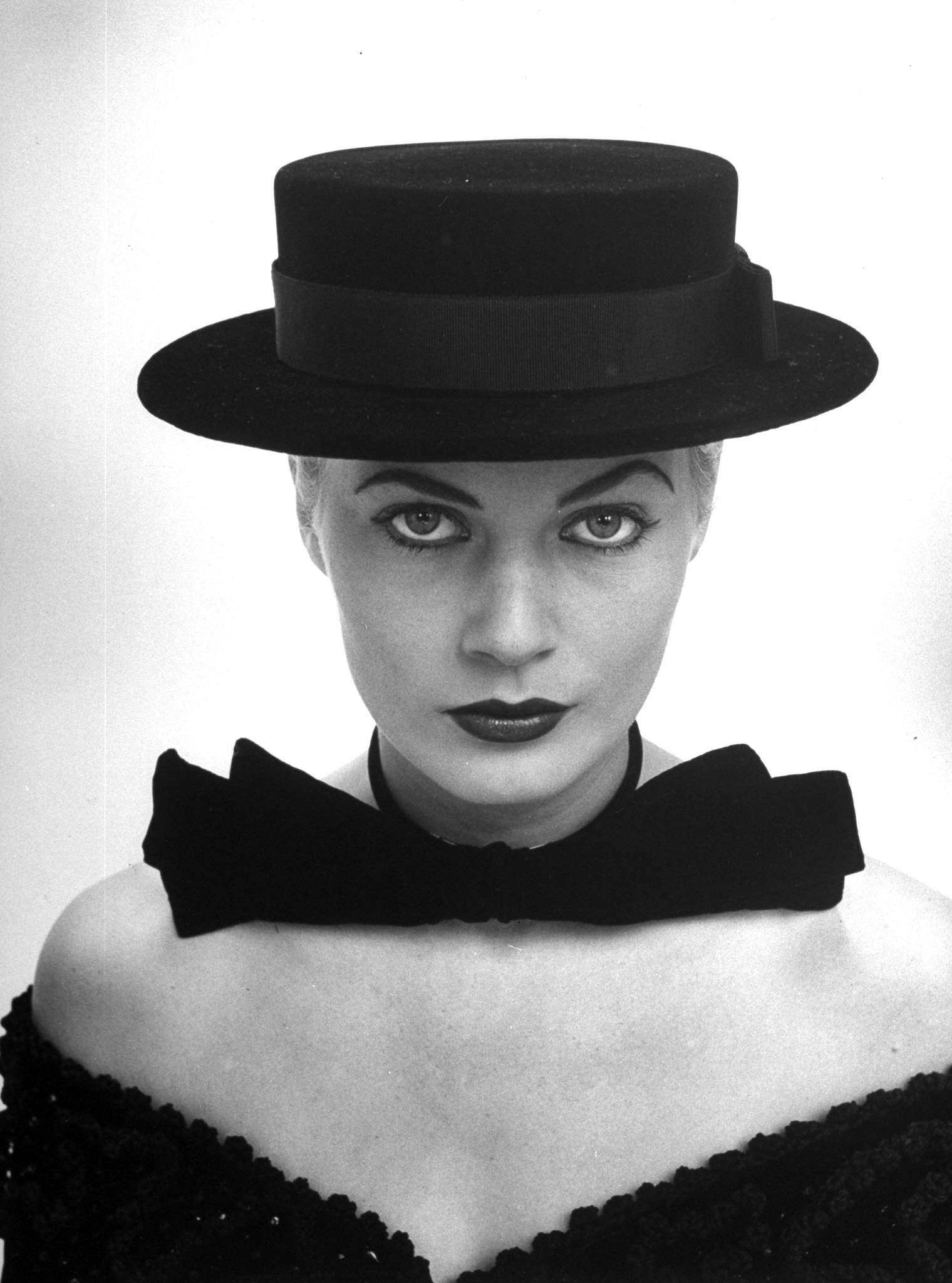 Miss Sweden Anita Ekberg, sporting a severely styled sailor hat during her hat-buying spree while visiting US, 1951.