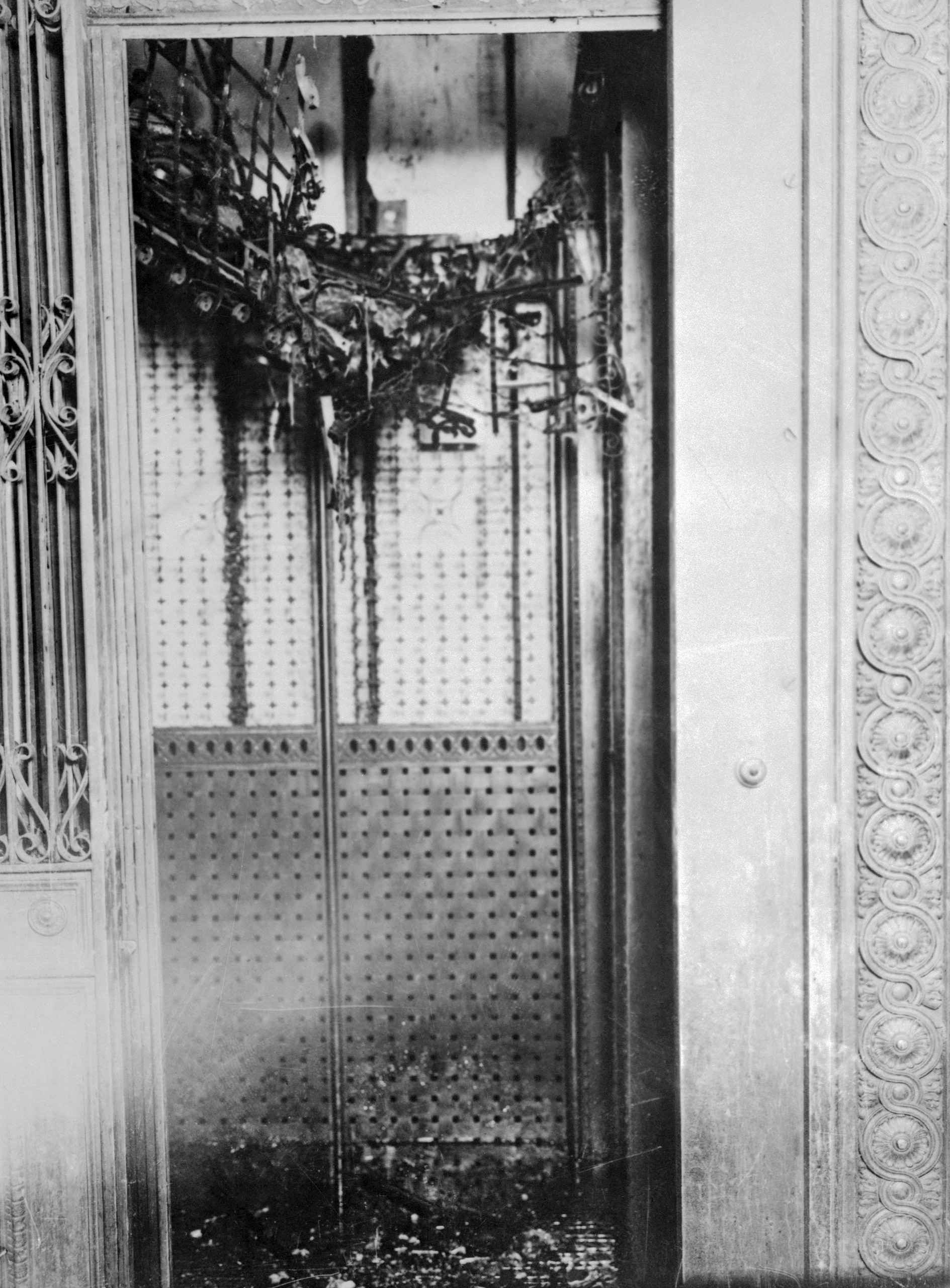 Charred remains of elevator in Asch Building. From the Triangle Shirtwaist Company fire on March 25, 1911.