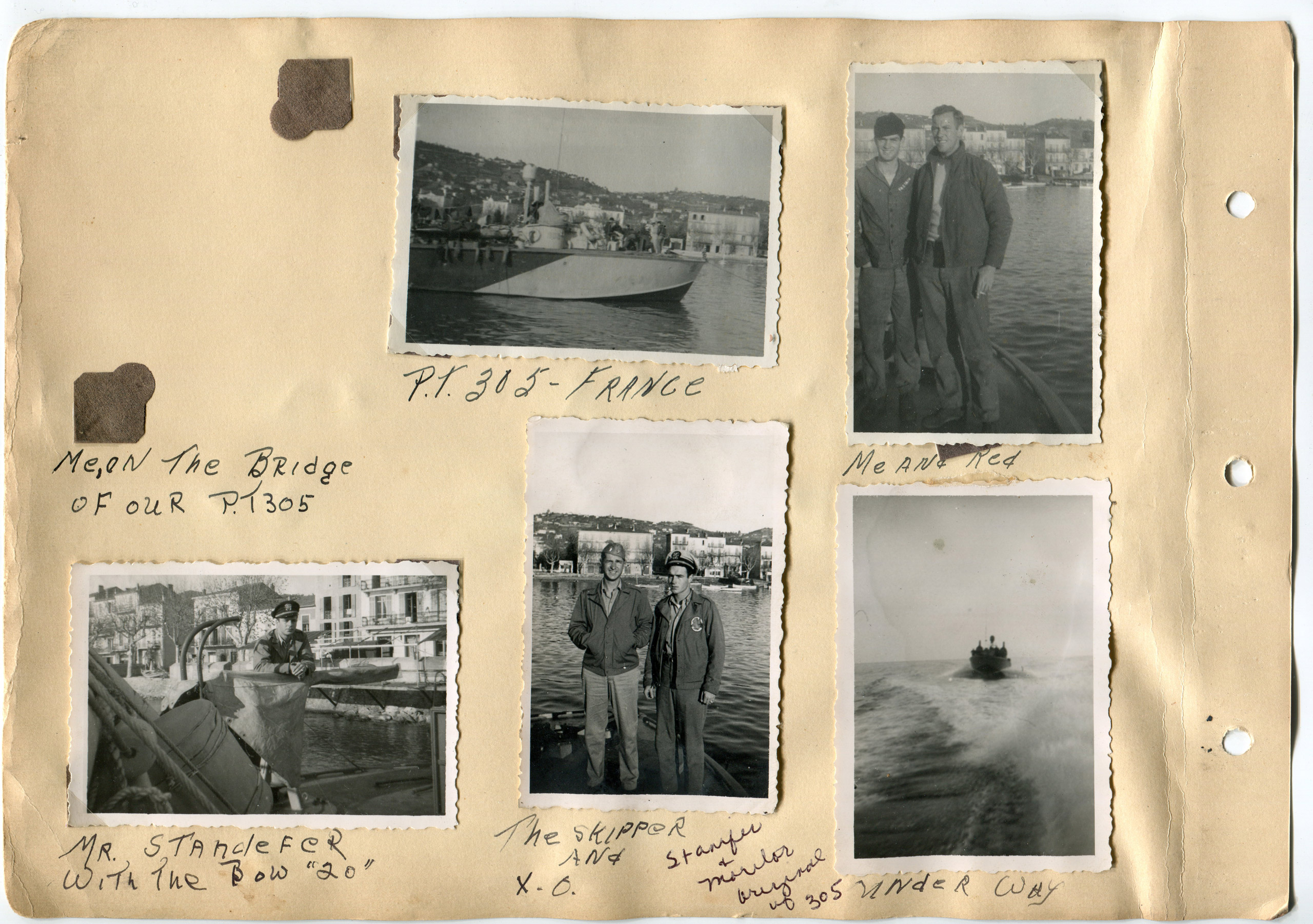Scrapbook and photos by Motor Machinist's Mate 2nd Class Caption Edric Costain while serving on PT-305 from 1944-1945.