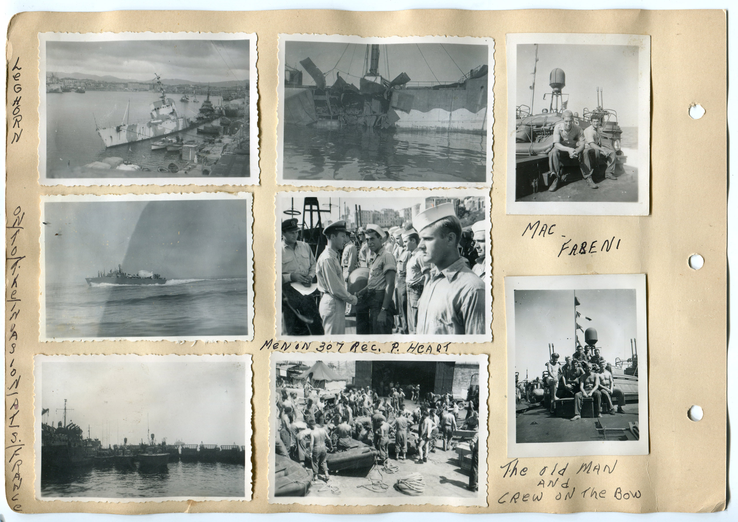 Scrapbook and photos by Motor Machinist's Mate 2nd Class Caption Edric Costain while serving on PT-305 from 1944-1945.