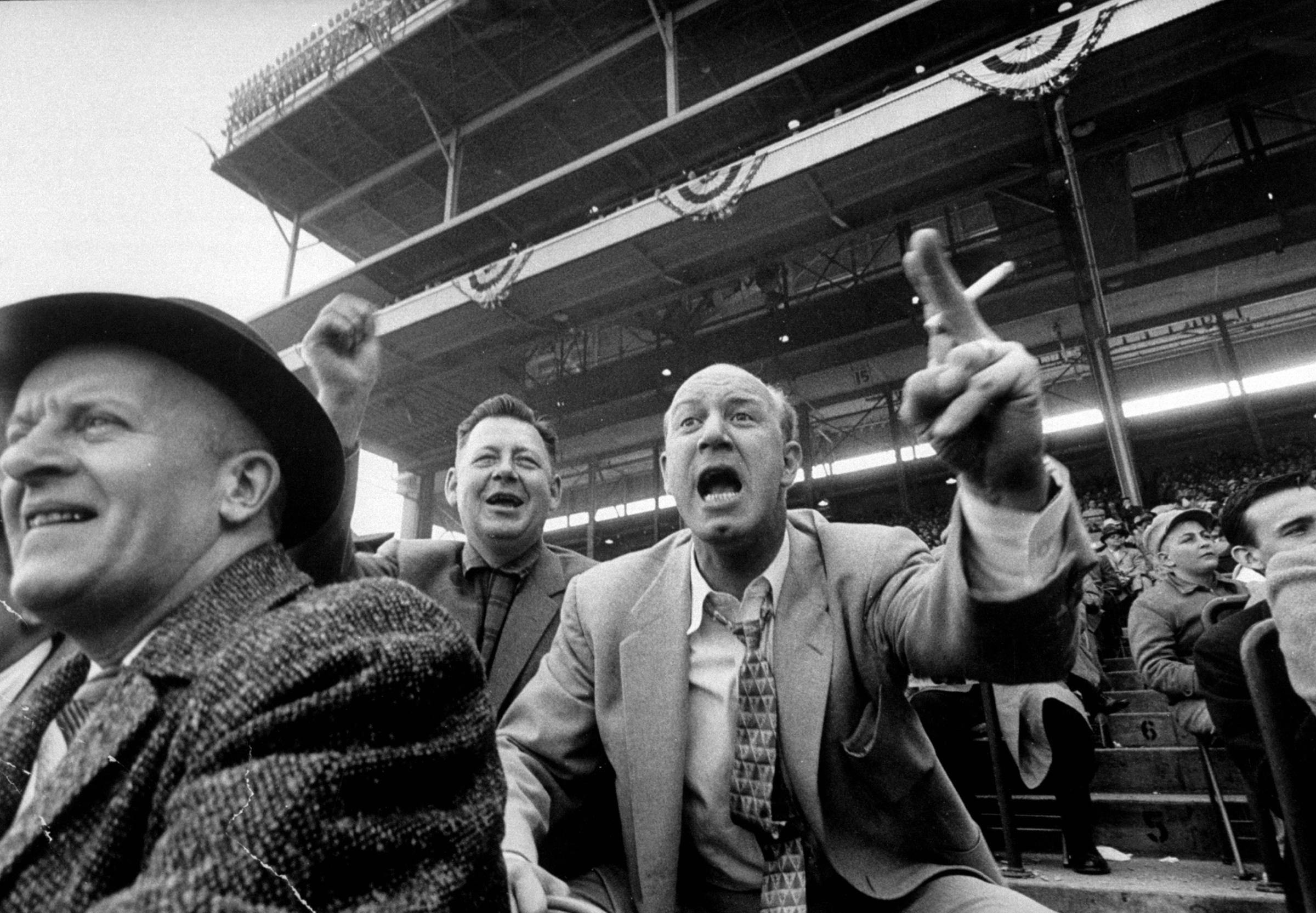 Fans at opening day of baseball, Milwaukee, 1957.