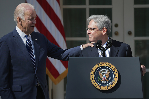 U.S. Vice President Joe Biden congratulates Judge Merrick Garland after he was nominated by U.S. President Barack Obama to the Supreme Court in the Rose Garden at the White House, March 16, 2016 in Washington, DC. Garland currently serves as the chief judge of the United States Court of Appeals for the District of Columbia Circuit and if confirmed by the US Senate, would replace the late Supreme Court Justice Antonin Scalia who died suddenly last month.  Chip Somodevilla&mdash;Getty Images (Chip Somodevilla&mdash;Getty Images)