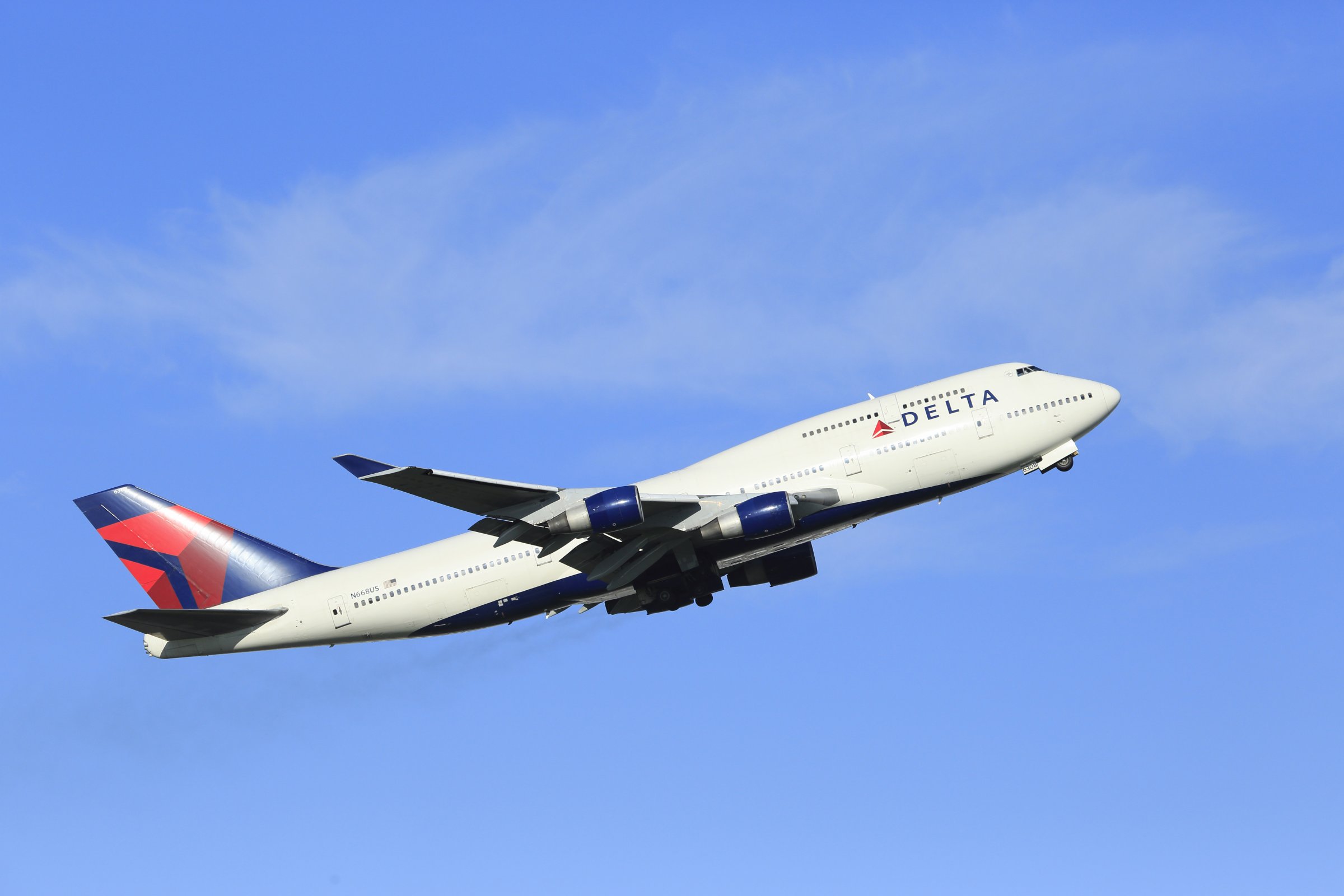 A Delta Airlines plane is seen flying in Japan.