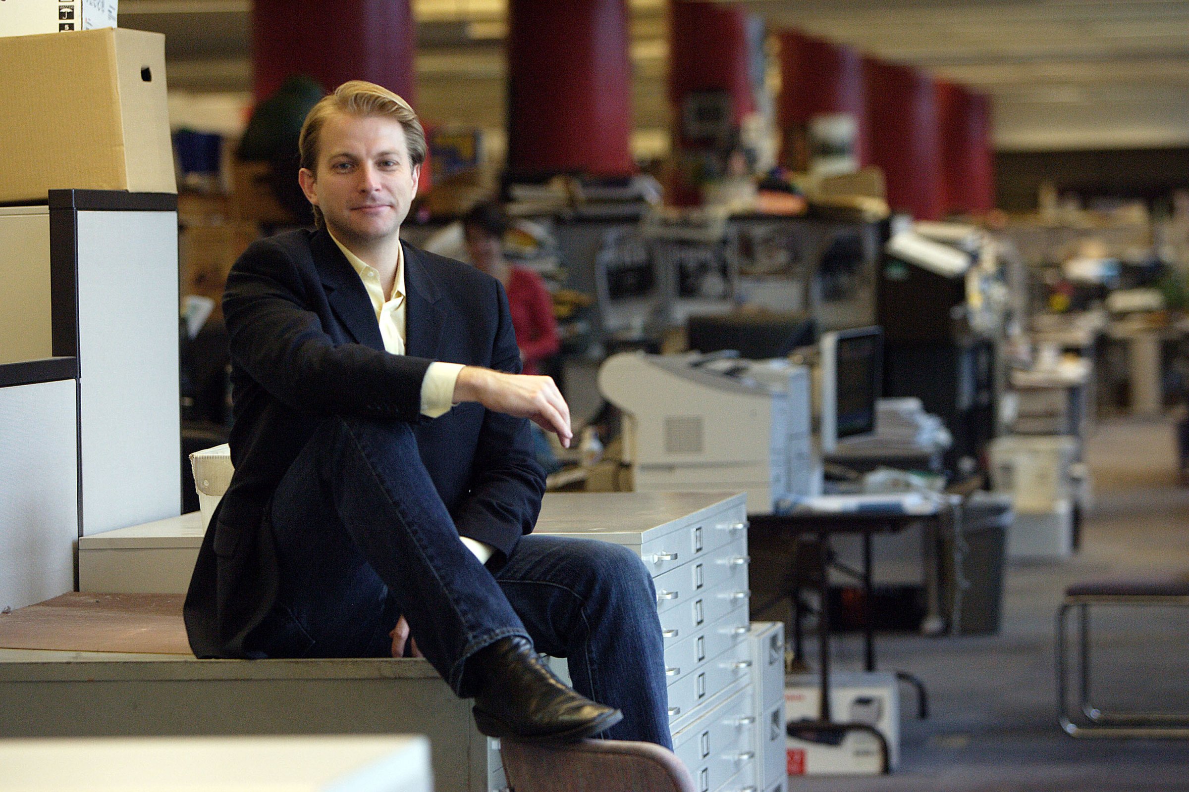 New York Daily News gossip columnist Ben Widdicombe photographed at his desk at the New York Daily News on March 29, 2005 in New York City.