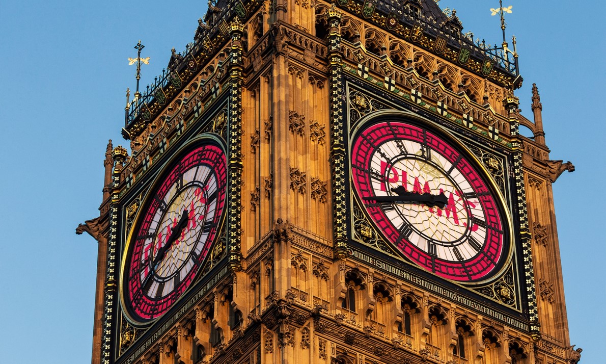 Pimm’s unveils the result of an unprecedented sponsorship deal to display its logo on the clock face of Big Ben. Strictly Under Embargo to 00.01 1st April 2016 (Pimm's)