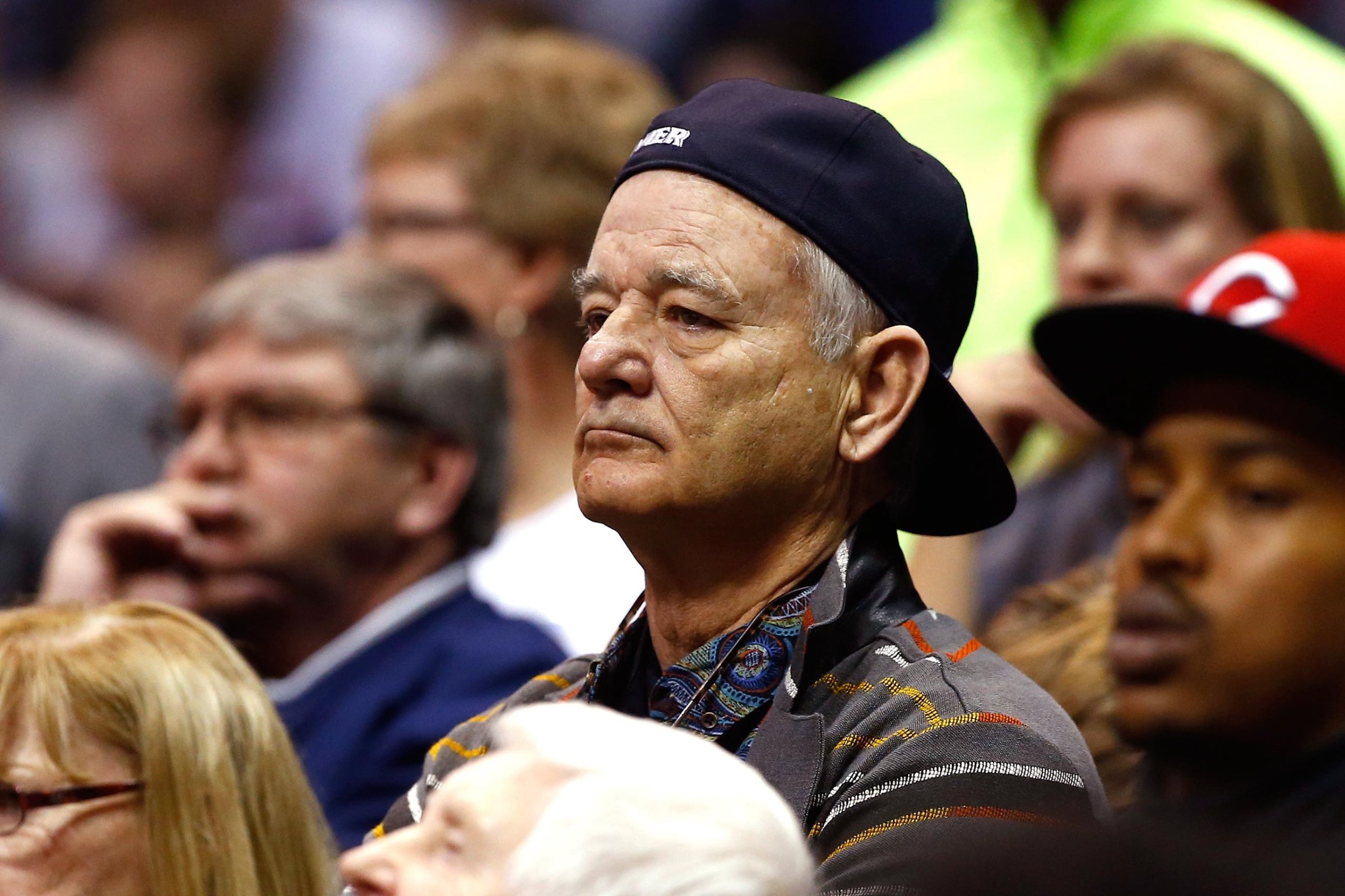 Actor Bill Murray attends the game between the Xavier Musketeers and the Wisconsin Badgers during the second round of the 2016 NCAA Men's Basketball Tournament at Scottrade Center in St. Louis, Mo., March 20, 2016. Murray's son Luke Murray is an assistant coach for the Musketeers.