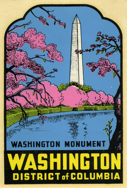 A decal of the Washington Monument, with cherry blossoms pictured, from 1956. (Jim Heimann Collection / Getty Images)