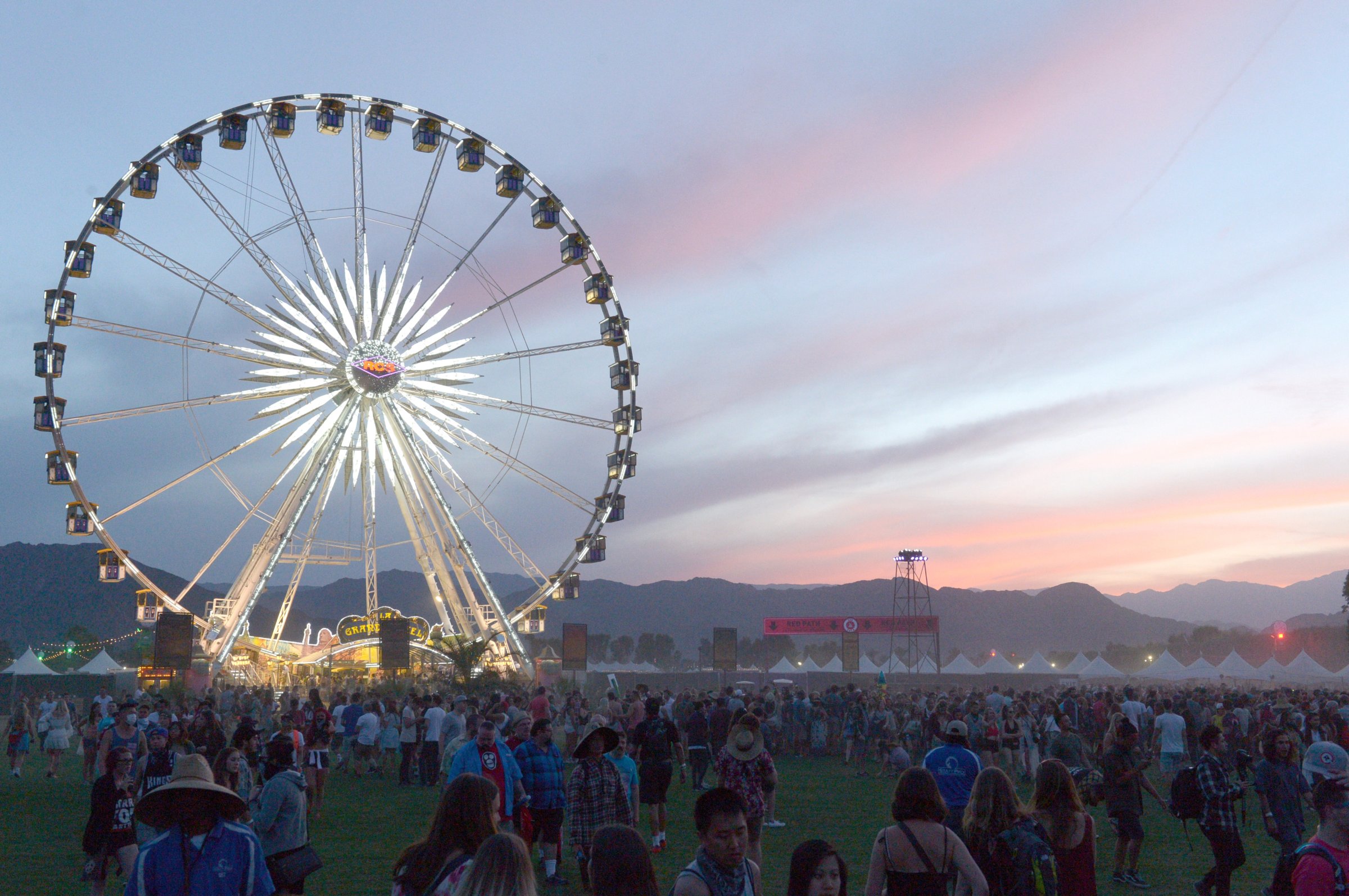 The Ferris wheel is seen after sunset during day 1 of the 2015 Coachella Valley Music & Arts Festival (Weekend 1) at the Empire Polo Club on April 10, 2015 in Indio, California.