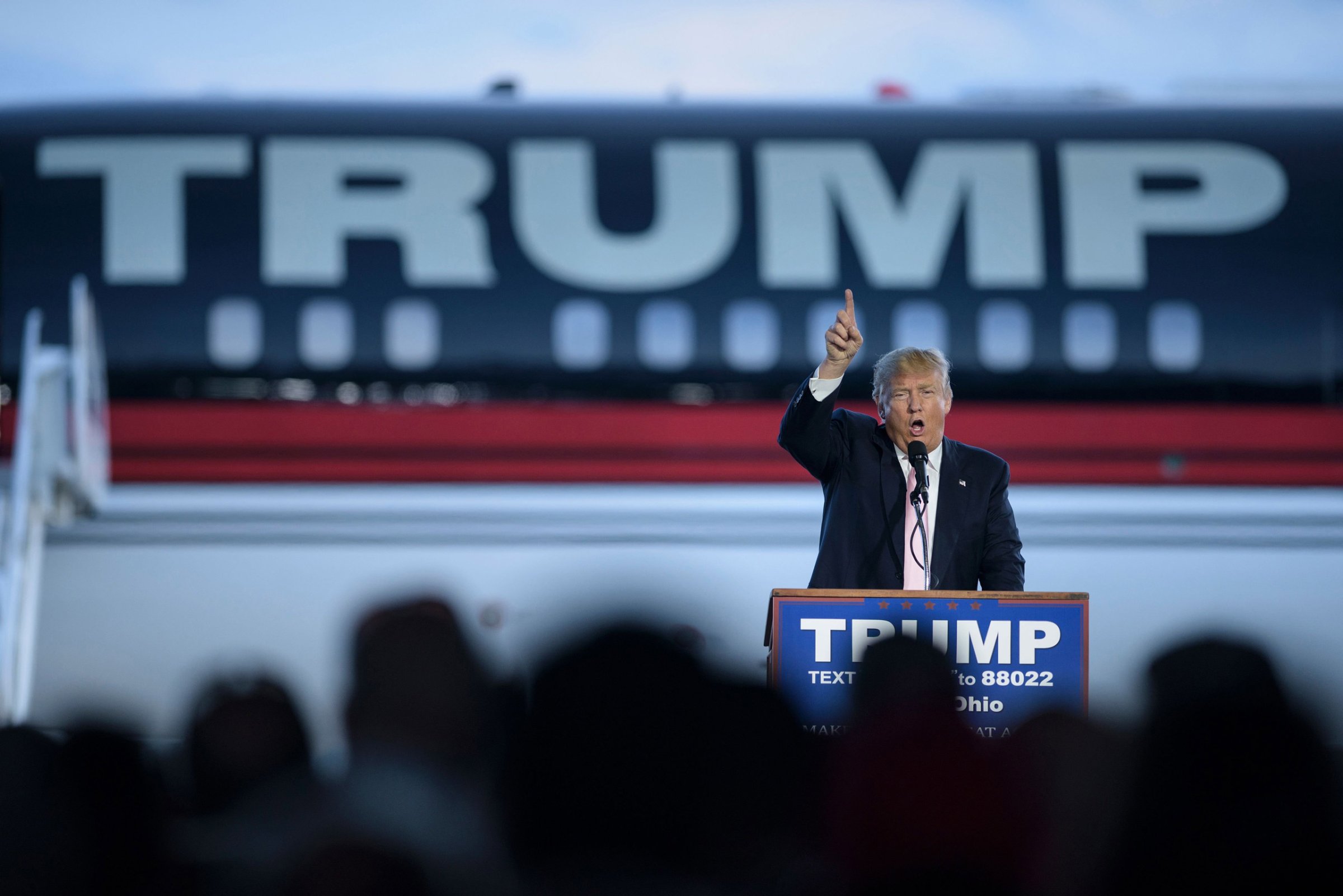 US presidential hopeful Donald Trump speaks during a rally March 14, 2016 in Vienna Center, Ohio. The six remaining White House hopefuls made a frantic push for votes March 14, 2016 on the eve of make-or-break nominating contests, with Donald Trump's Republican rivals desperate to bar his path after a weekend of violence on the campaign trail. / AFP PHOTO / Brendan SmialowskiBRENDAN SMIALOWSKI/AFP/Getty Images