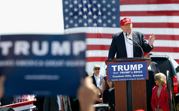 Republican presidential candidate Donald Trump speaks to guest gathered at Fountain Park during a campaign rally on March 19, 2016 in Fountain Hills, Arizona.