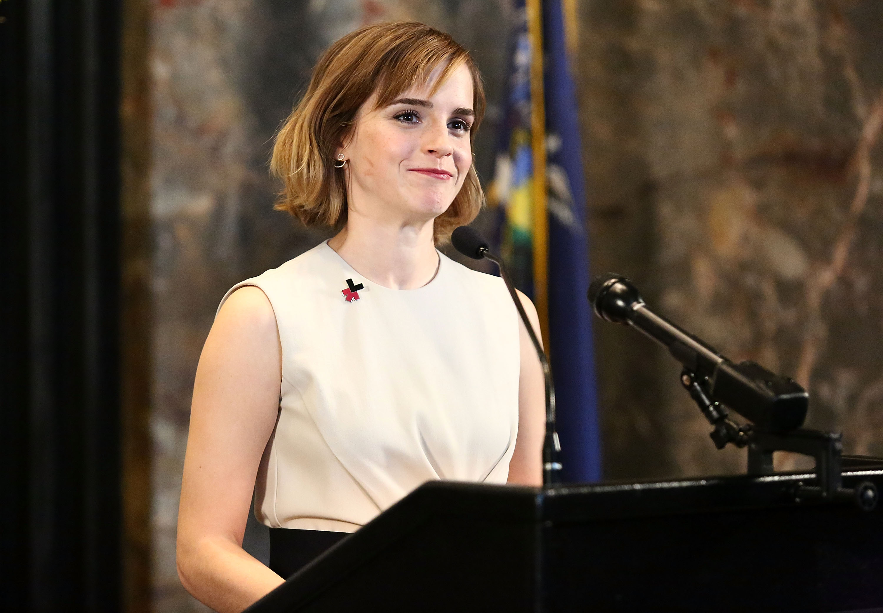 Emma Watson speaks during HeForShe Magenta For International Women's Day at The Empire State Building, in New York City, on March 8, 2016. (Astrid Stawiarz—Getty Images)