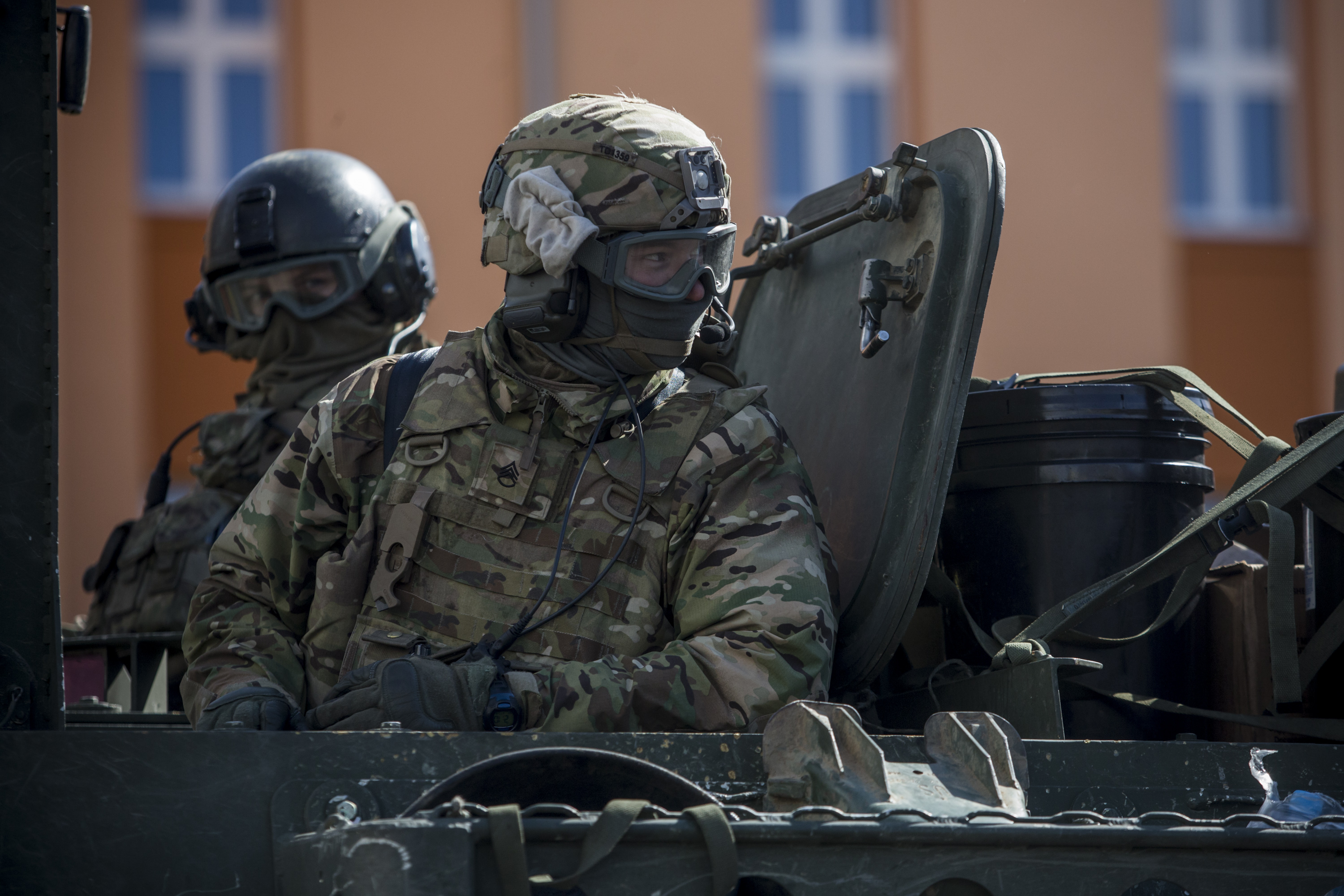 U.S. Army soldiers of the 3rd Squadron, 2nd Cavalry Regiment arrive at Czech army barracks on March 30, 2015, in Prague (Matej Divizna—Getty Images)