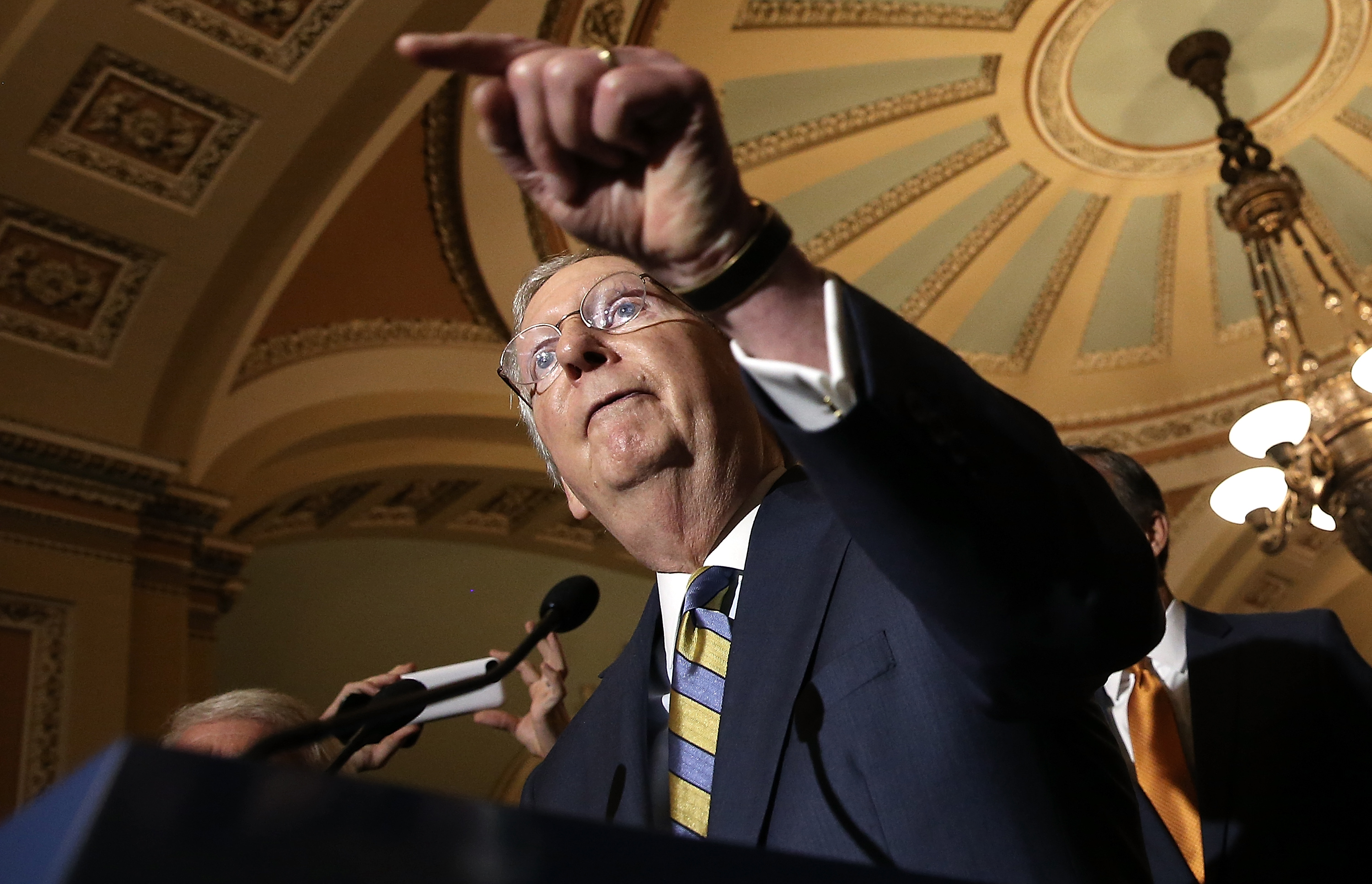 Senate Majority Leader Mitch McConnell (R-KY) answers questions at the U.S. Capitol June 2, 2015 in Washington, DC. (Win McNamee/Getty Images)