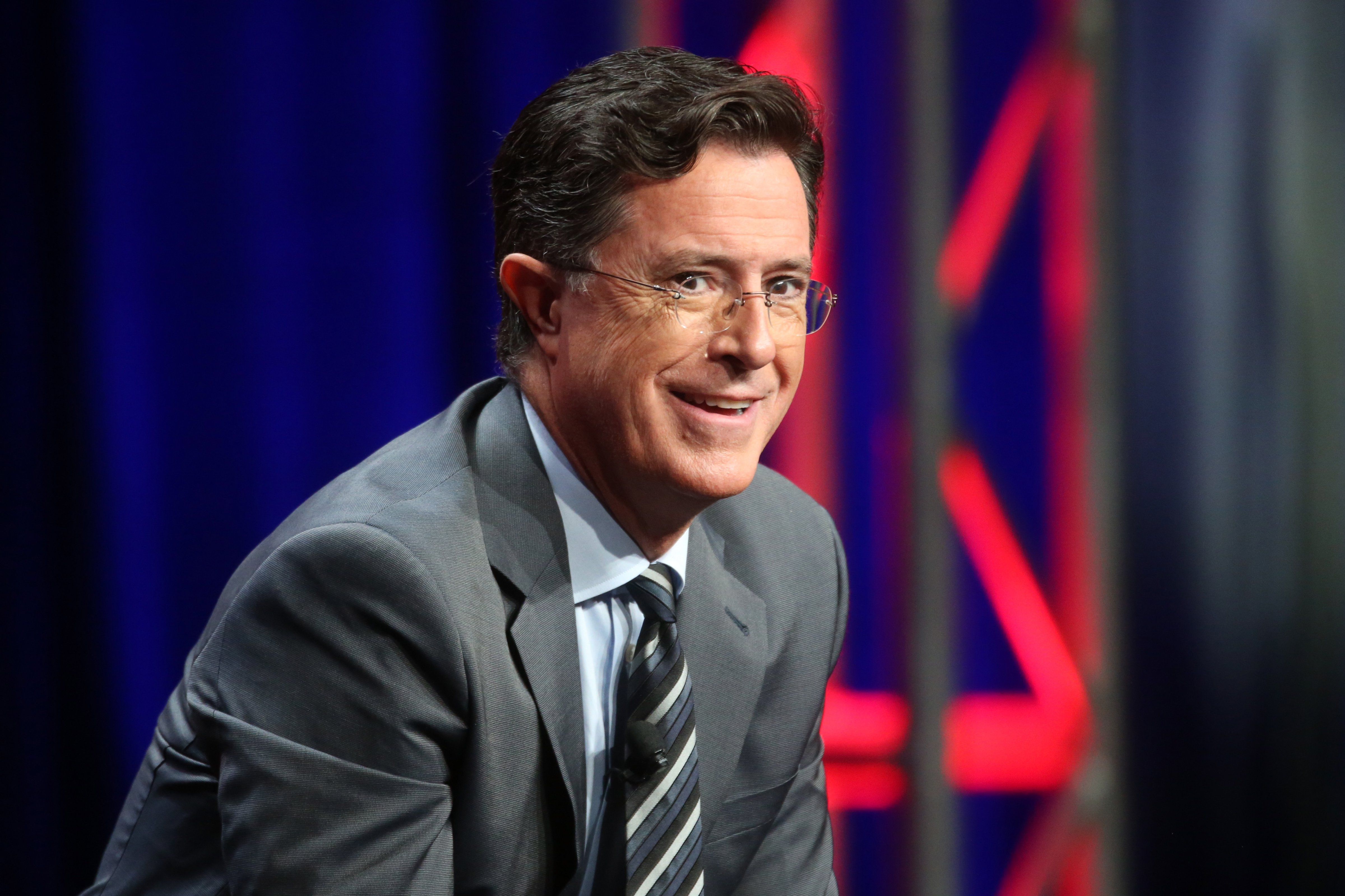 Stephen Colbert onstage during the 'The Late Show with Stephen Colbert' panel discussion at the CBS portion of the 2015 Summer TCA Tour at The Beverly Hilton Hotel on August 10, 2015 in Beverly Hills, California. (Frederick M. Brown&mdash;2015 Getty Images)