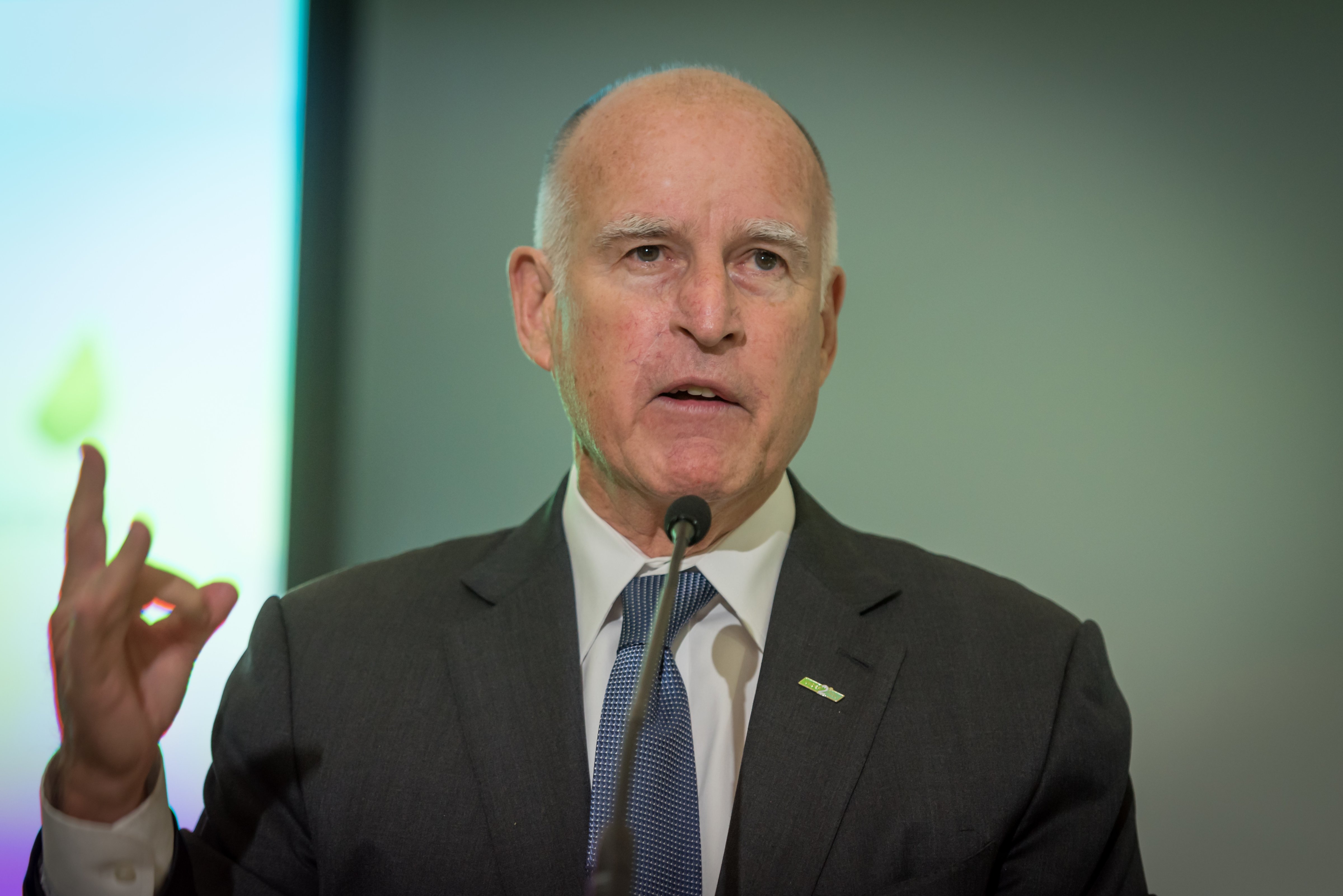 U.S. Governor Edmund G. Brown Jr. of California as he speaks during a panel entitled "Lima-Paris Action Agenda Focus on Cities, on the United Nations Climate Change Conference Cop21" in Paris. (Pacific Press&mdash;LightRocket via Getty Images)