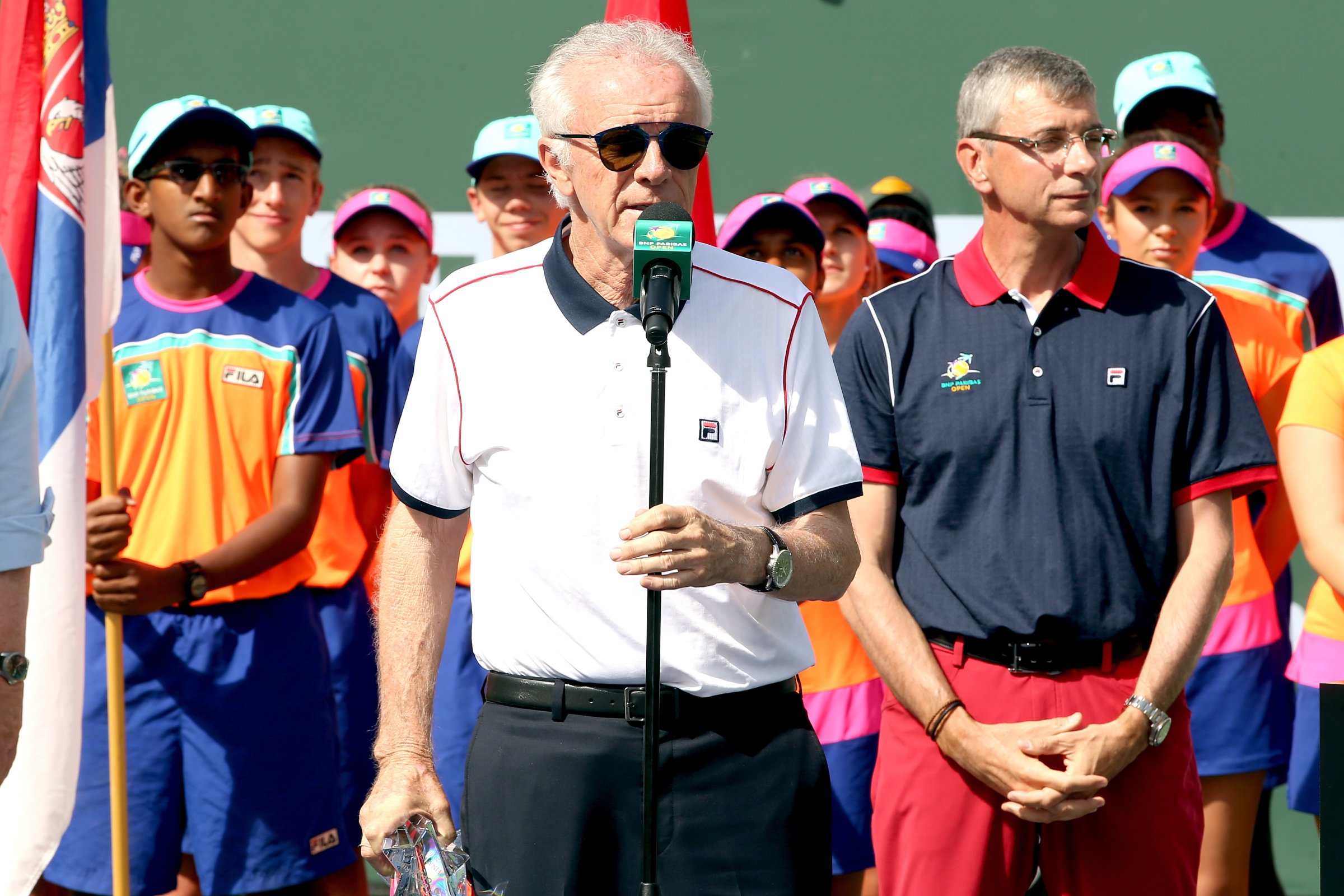 CEO Raymond Moore address the audience at the trophy ceremony of the BNP Paribas Open at the Indian Wells Tennis Garden in Indian Wells, Calif., March 20, 2016.