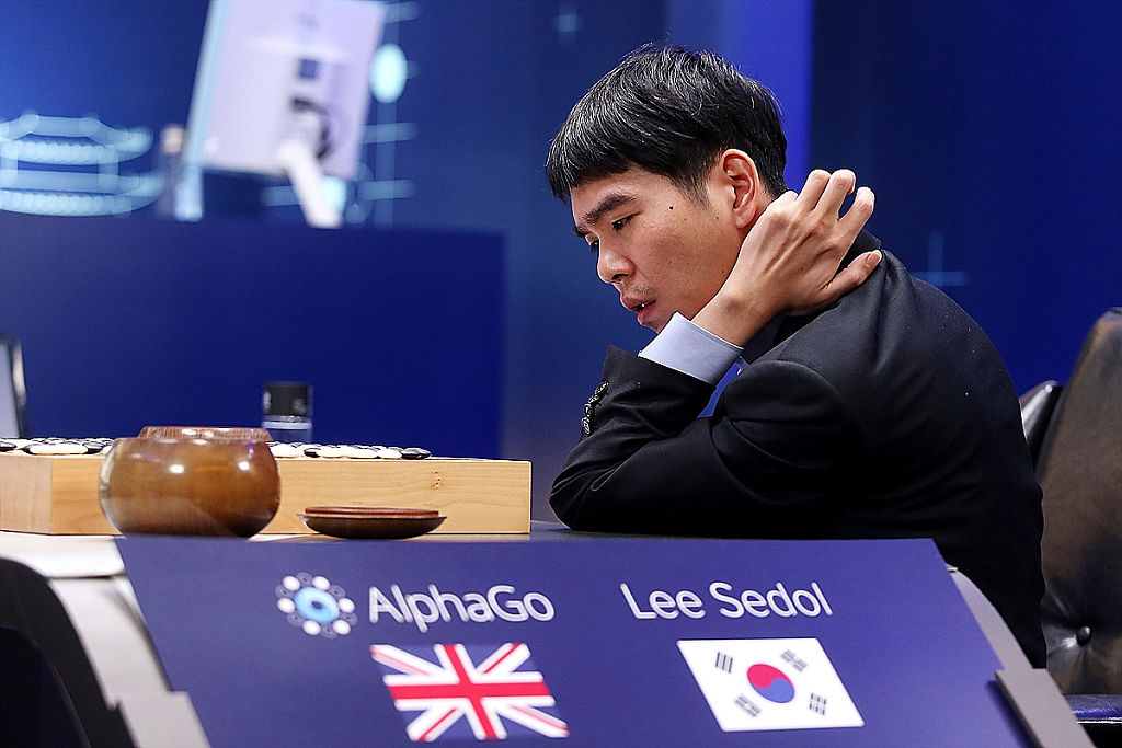 South Korean professional Go player Lee Sedol reviews the match after the fourth match against Google's artificial intelligence program, AlphaGo, during the Google DeepMind Challenge Match on March 13, 2016 in Seoul, South Korea. (Handout&mdash;Getty Images)