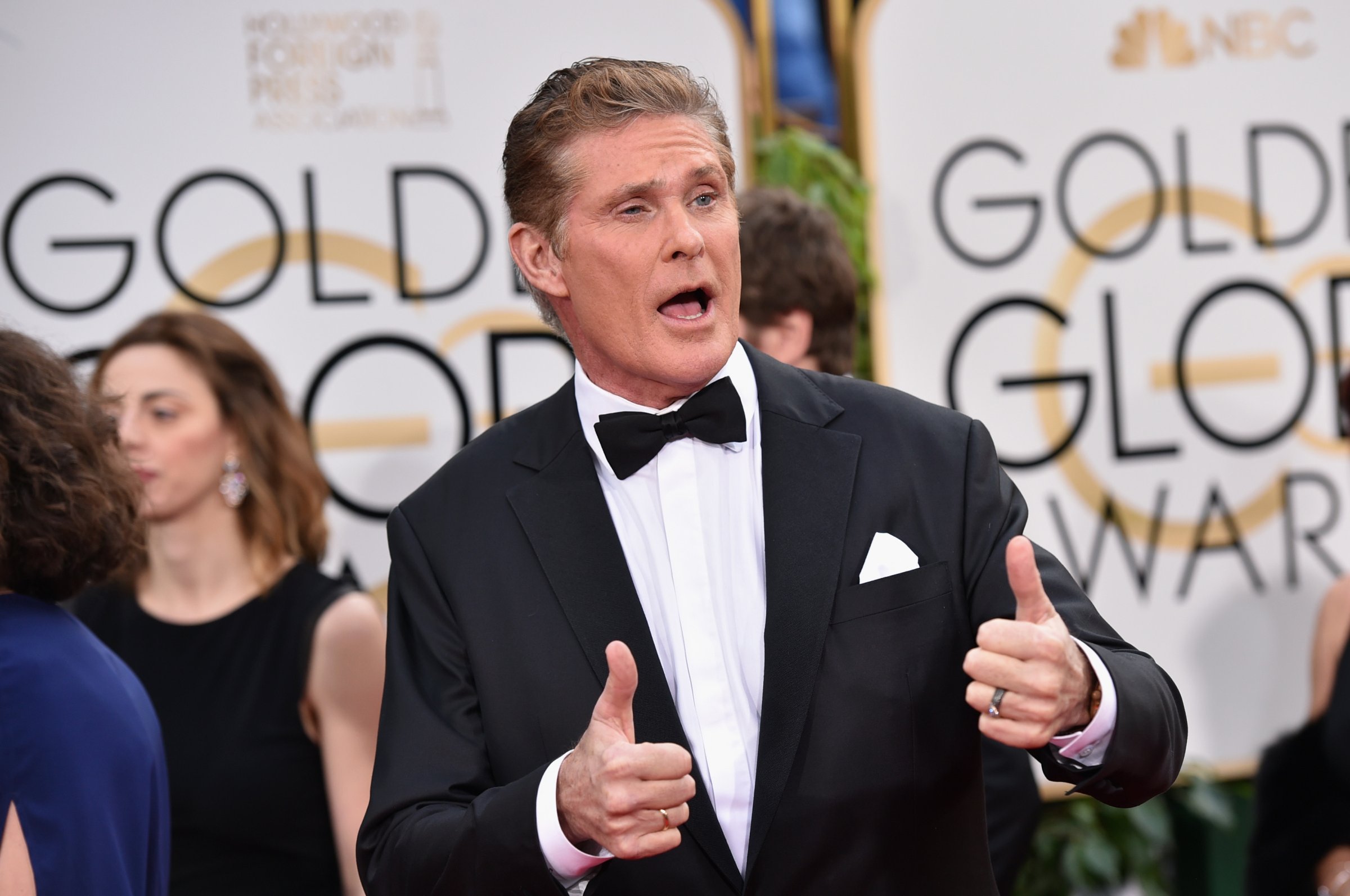 Actor David Hasselhoff attends the 73rd Annual Golden Globe Awards held at the Beverly Hilton Hotel on January 10, 2016 in Beverly Hills, California.
