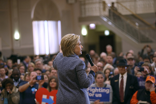 Democratic presidential candidate Hillary Clinton speaks during a "Get Out the Vote" event at the Chicago Journeymen Plumbers Local Union on March 14, 2016 in Chicago, Illinois.