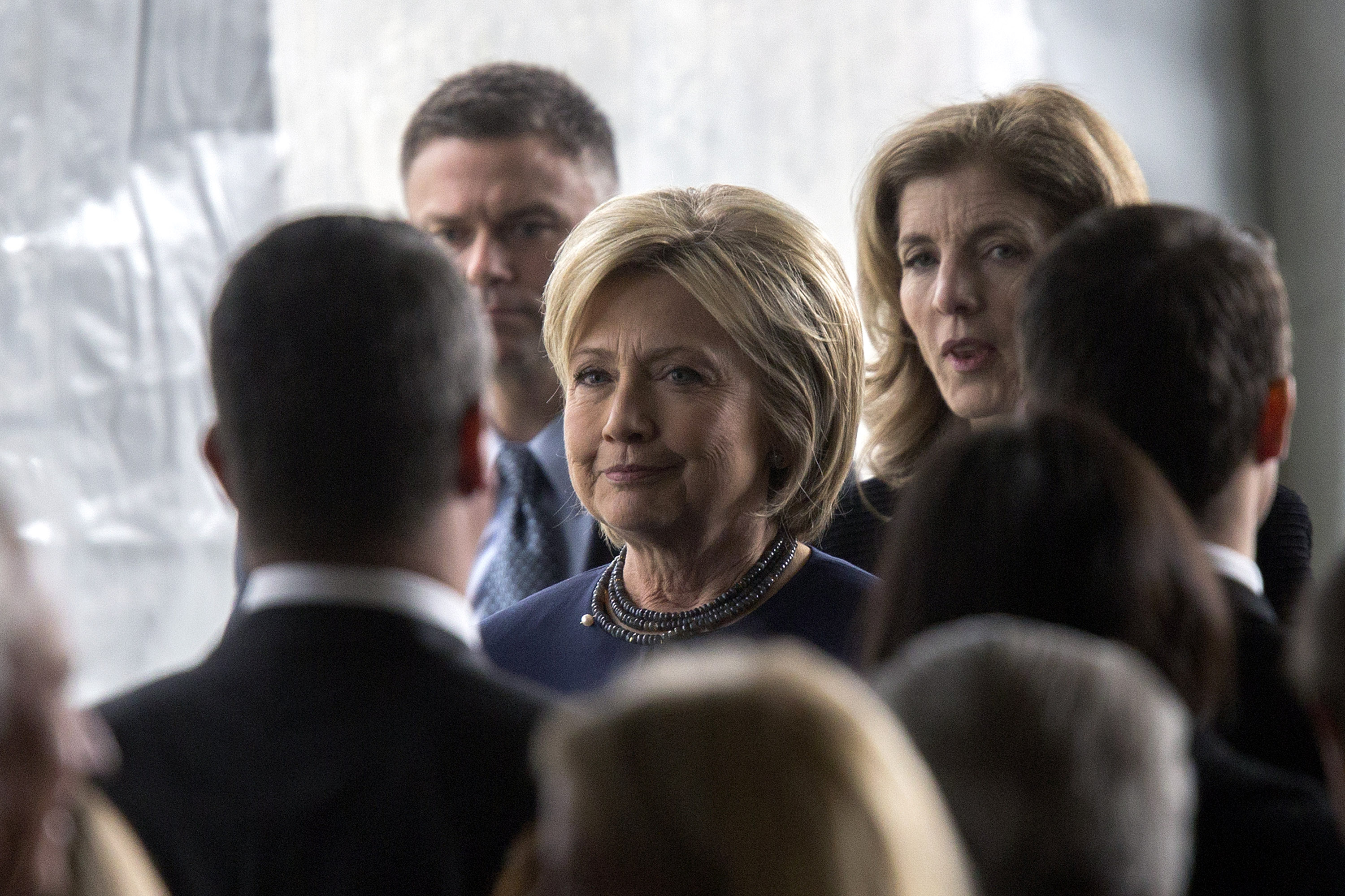 Democratic presidential candidate Hillary Clinton follows the casket during funeral and burial services for former first lady Nancy Reagan at the Ronald Reagan Presidential Library on March 11, 2016 in Simi Valley, Calif. (David McNew—2016 Getty Images)