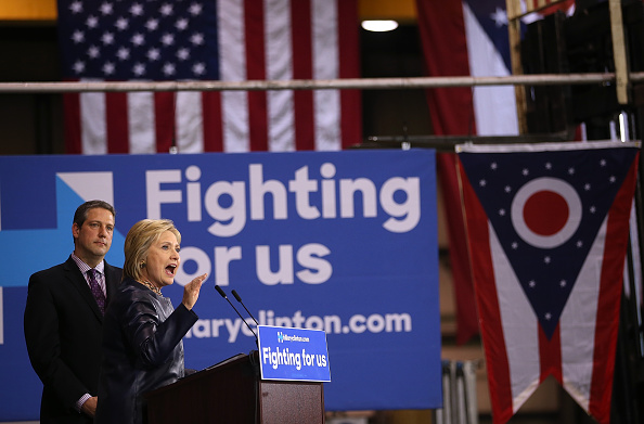 Democratic presidential candidate former Secretary of State Hillary Clinton speaks during a Get Out the Vote event at M7 Technologies on March 12, 2016 in Youngstown, Ohio.