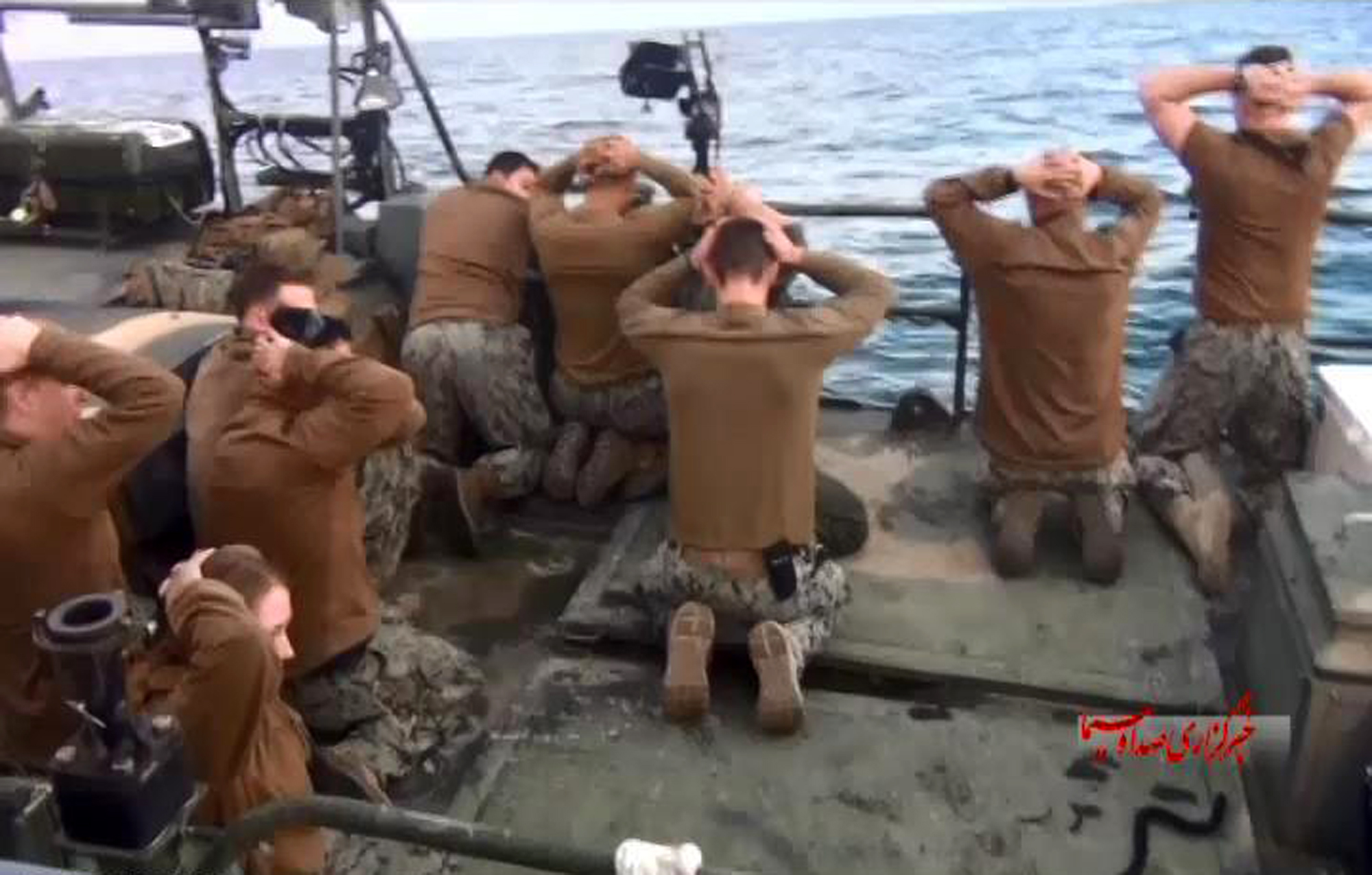 This picture released by the Iranian state-run IRIB News Agency on Jan. 13, 2016, shows detention of American Navy sailors by the Iranian Revolutionary Guards in the Persian Gulf, Iran. (IRIB—AP)