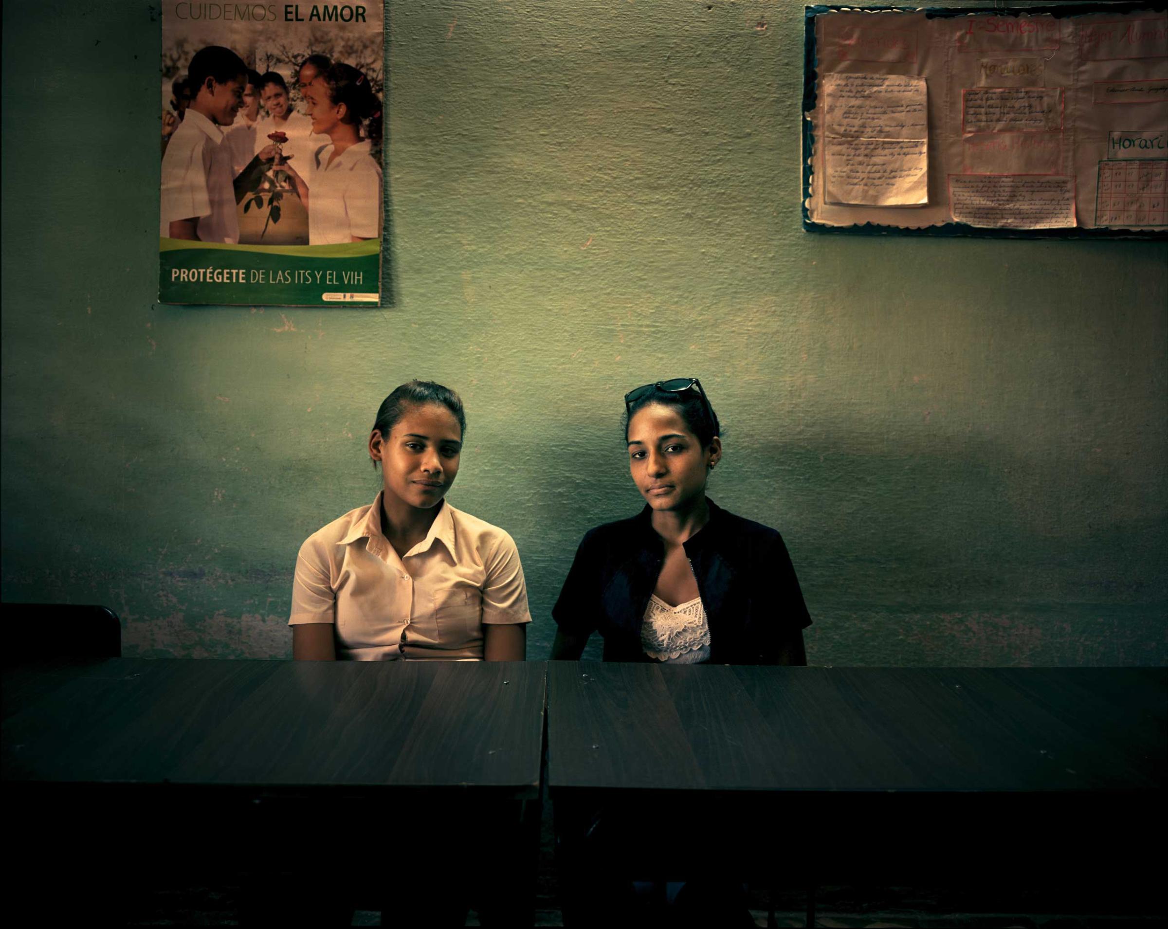 School girls in a classroom in Niquero, a town 750 kilometers east of Havana.