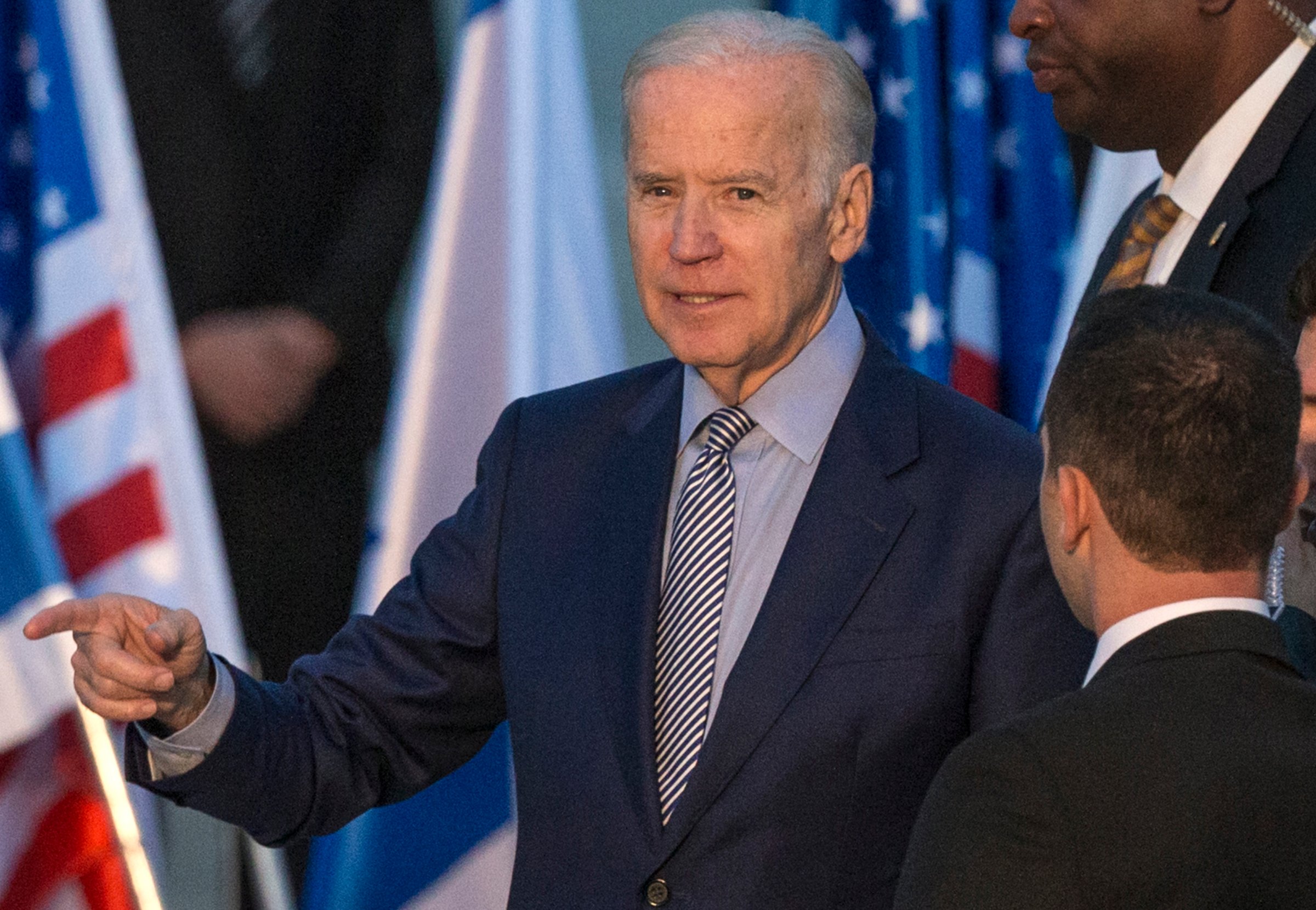 Joe Biden gestures upon his arrival at Israel's Ben Gurion International Airport on March 8, 2016.