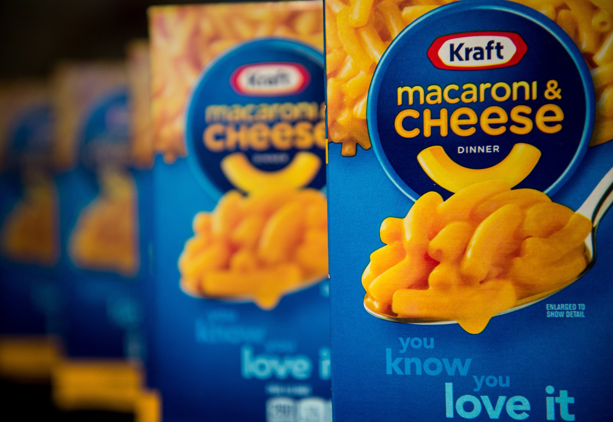Kraft's macaroni and cheese sits on a shelf in Washington on April 21, 2015.