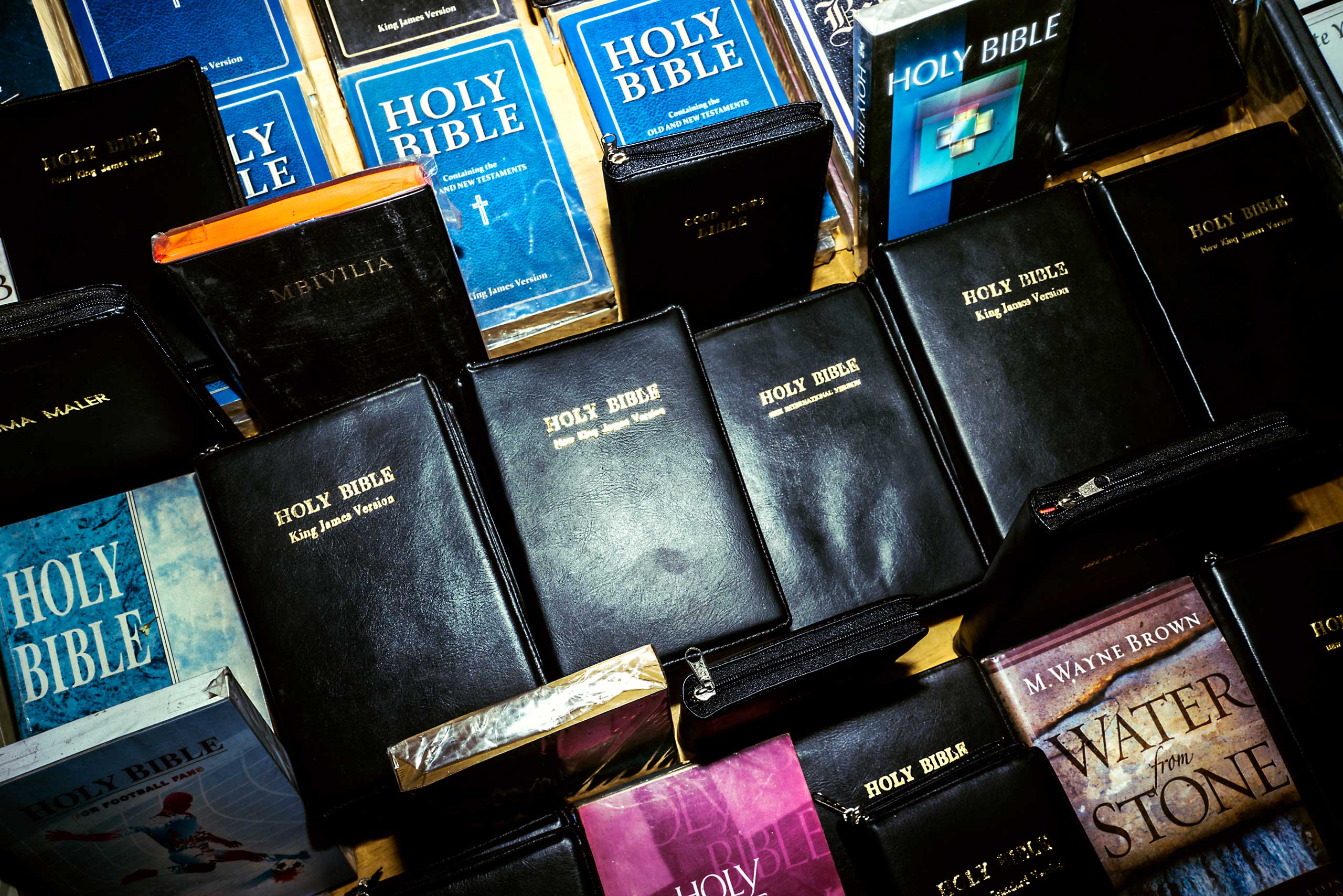 Bibles for sale on the streets in Nairobi. Advocates believe that the increasing prevalence of evangelical christians has led to an increase in homophobia.