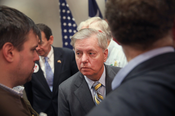 Former Republican presidential candidate and South Carolina Sen. Lindsey Graham speaks to reporters after announcing his endorsement of Jeb Bush for president on January 15, 2016 in North Charleston, South Carolina.