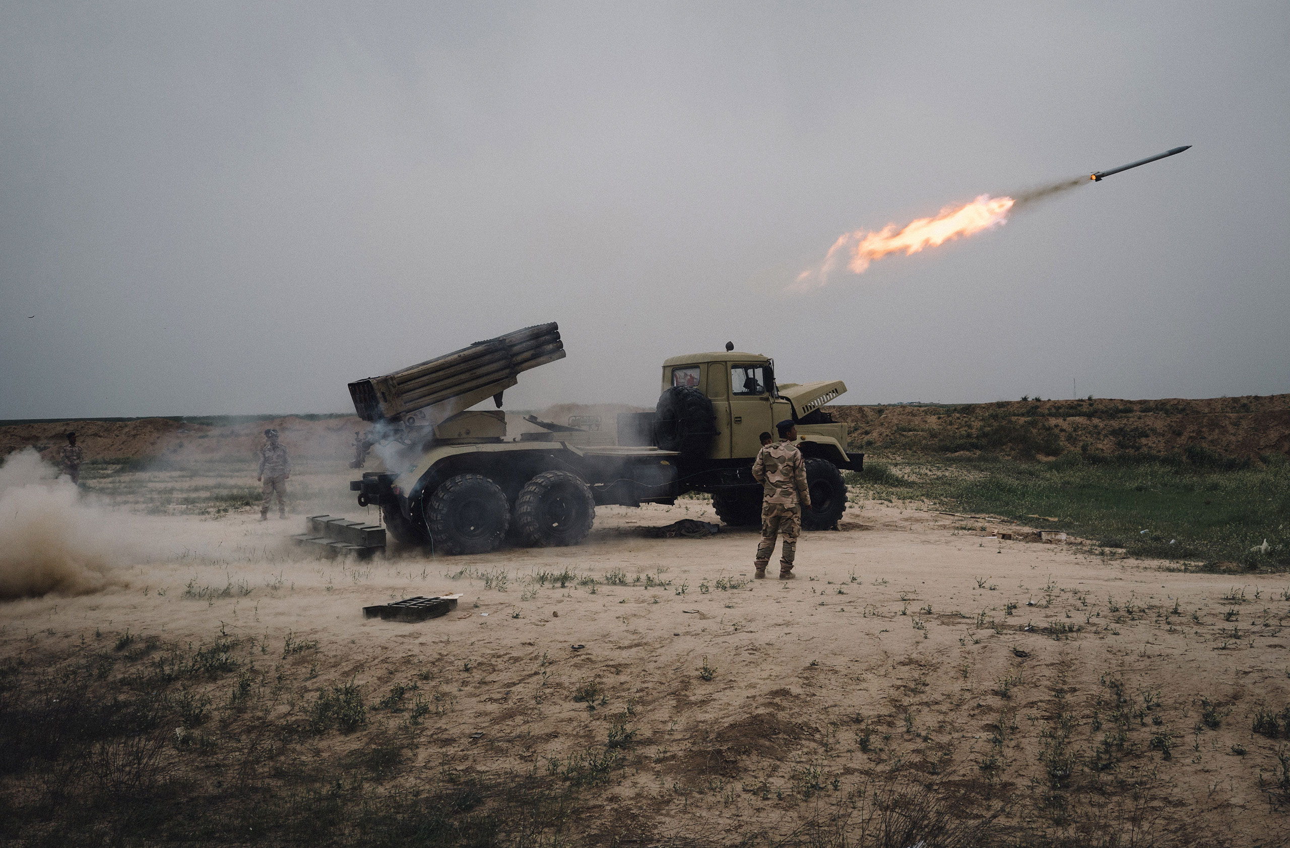 A rocket is fired outside Makhmour, about 75 km (47 miles) east of Mosul, Iraq, March 25, 2016. (Alice Martins—AP)