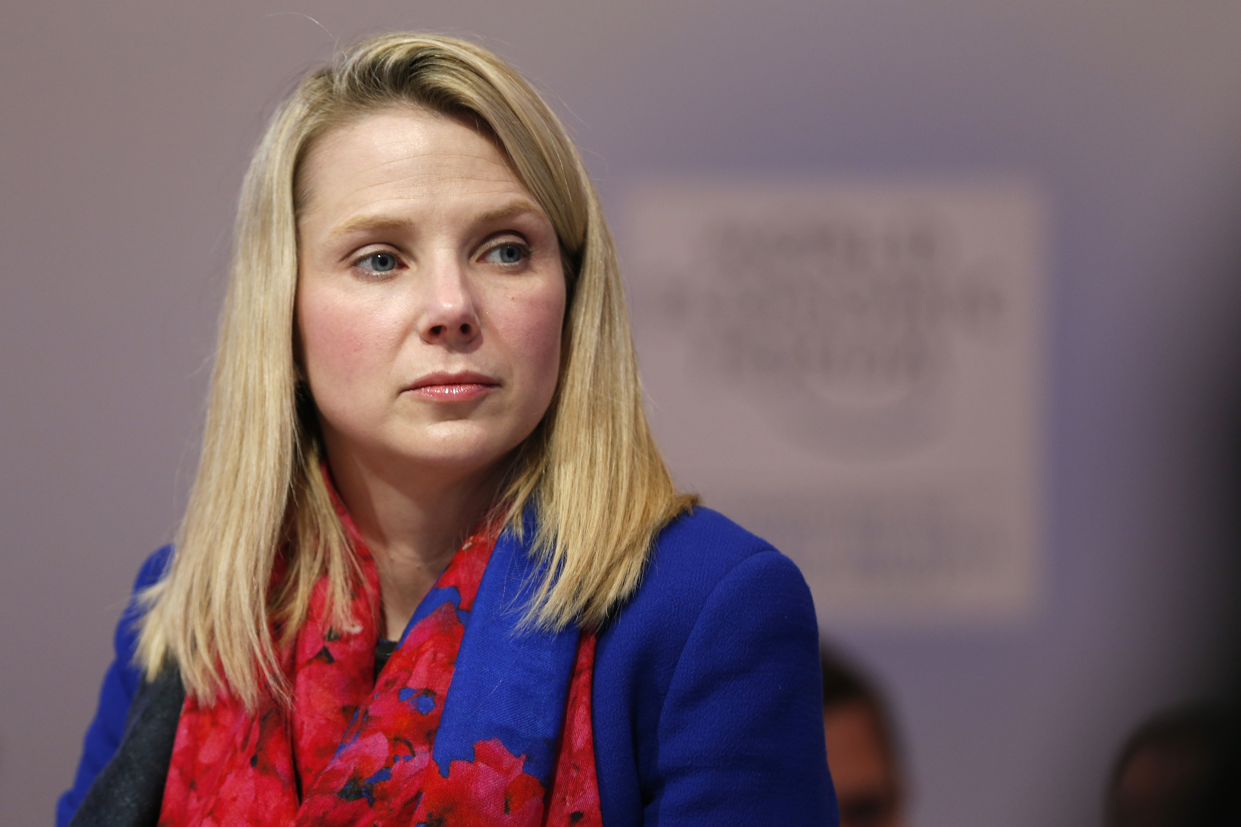 Marissa Mayer, chief executive officer of Yahoo! Inc., pauses during a session on day two of the World Economic Forum (WEF) in Davos, Switzerland, on Thursday, Jan. 22, 2015. (Jason Alden—Bloomberg/Getty Images)