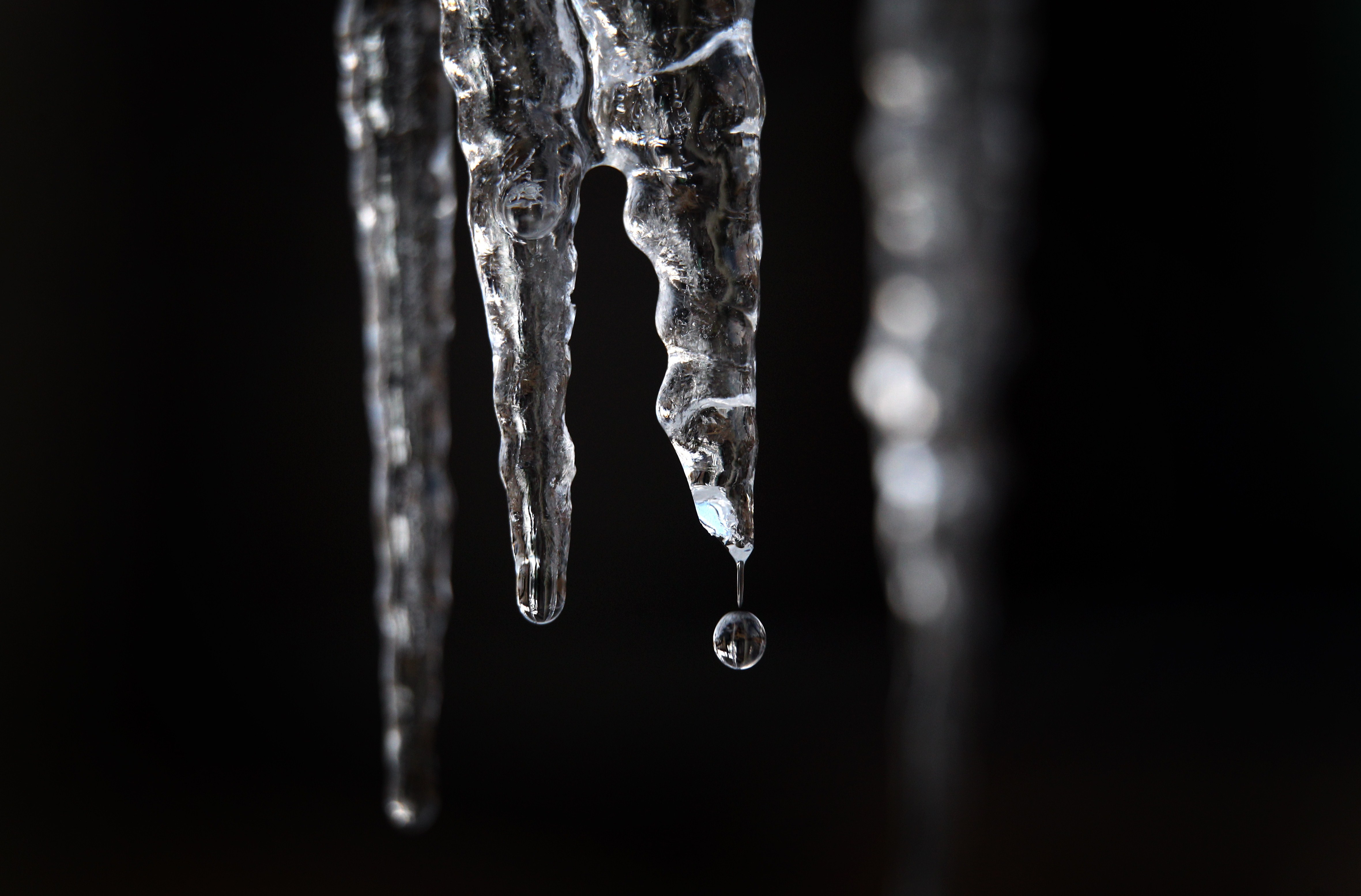 A drop of water falls from a melting icicle on Feb. 1, 2015 in Marktoberdorf, southern Germany. (Karl-Josef Hildenbrand—AFP/Getty Images)