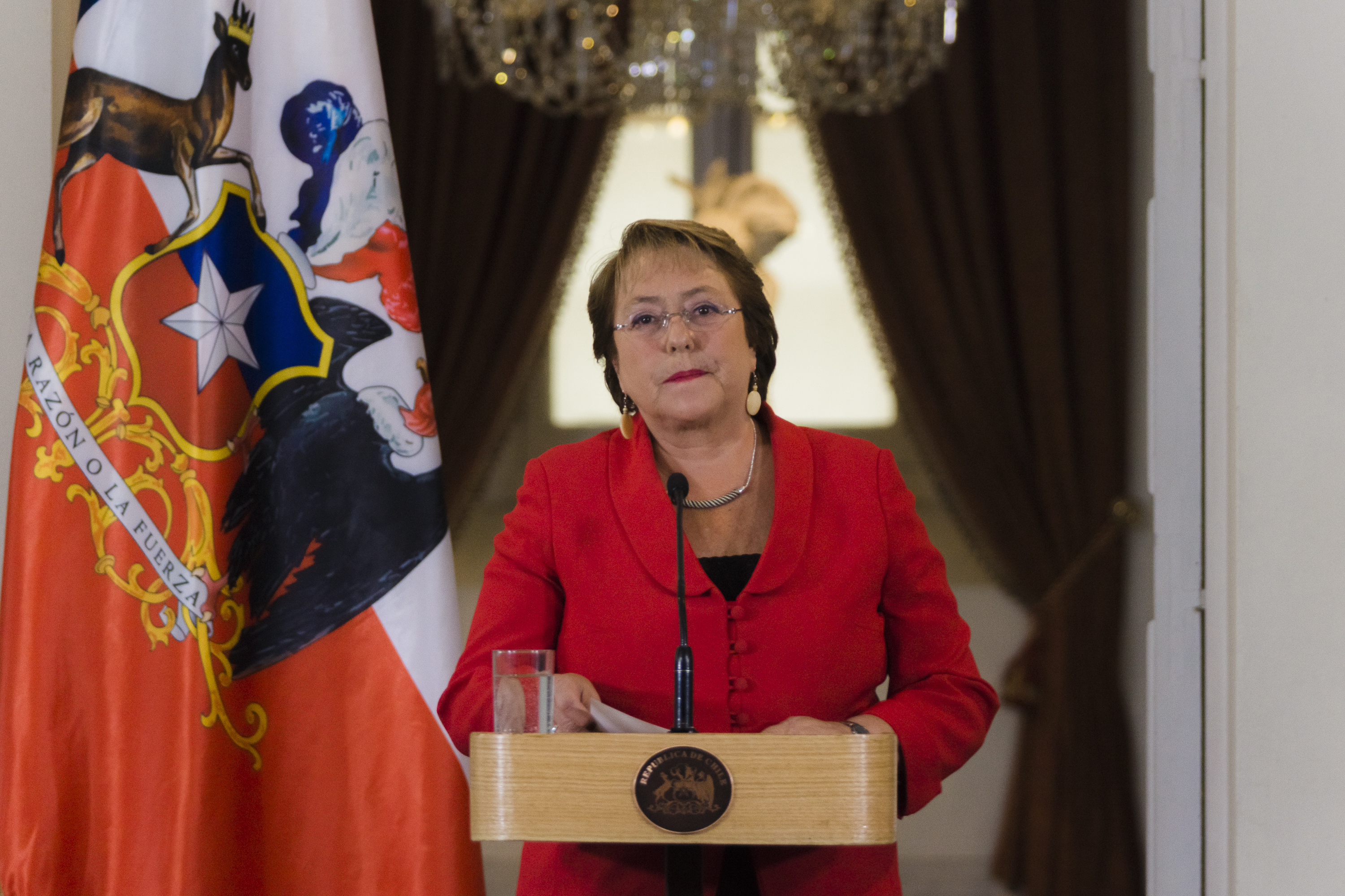 President Michelle Bachelet speaks during a press conference in Santiago, Chile, on Jan. 29, 2016.