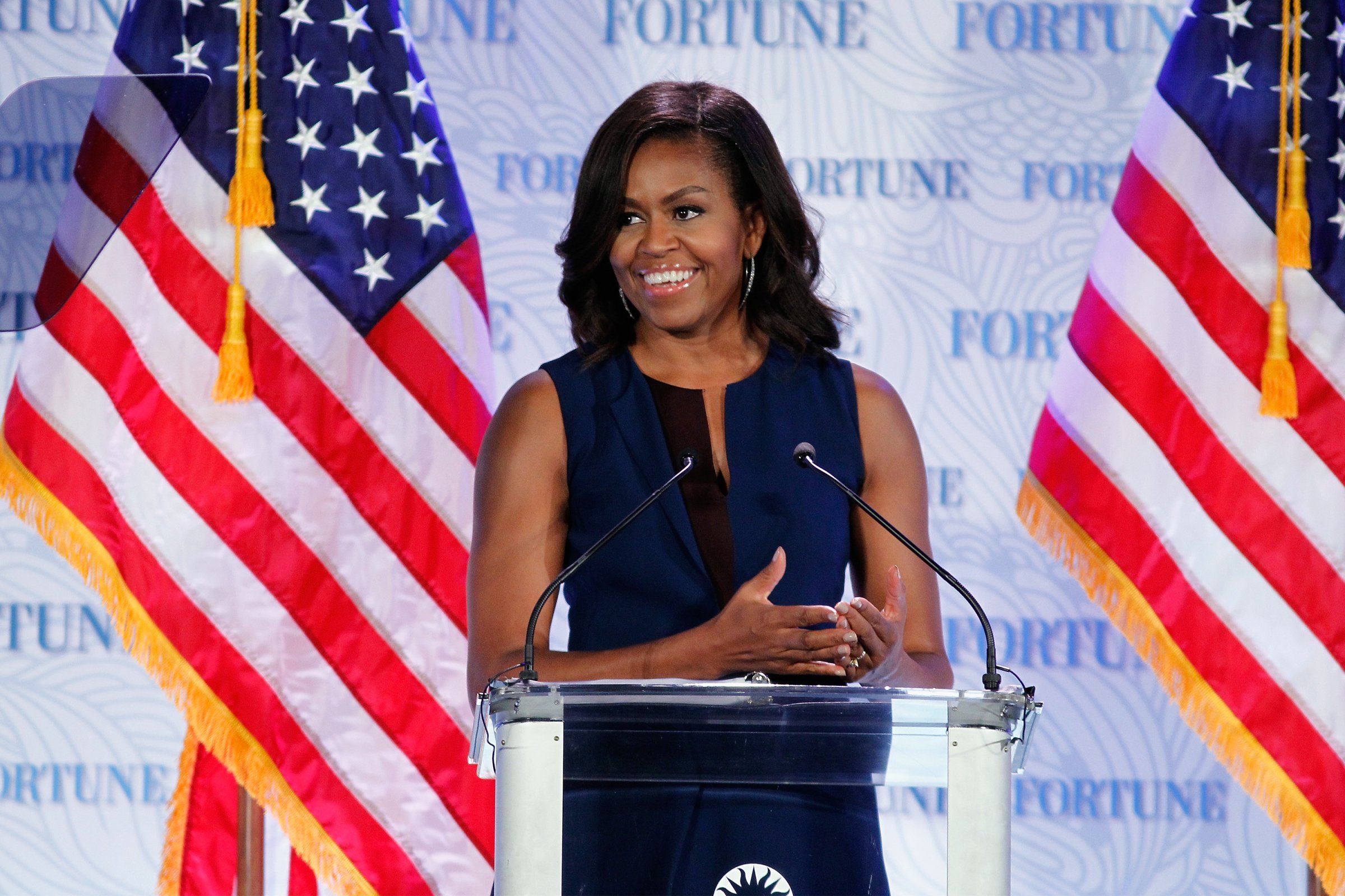 U.S. First Lady Michelle Obama speaks onstage during Fortune's Most Powerful Women Summit - Day 2 at The Robert and Arlene Kogod Courtyard on October 13, 2015 in Washington, DC.