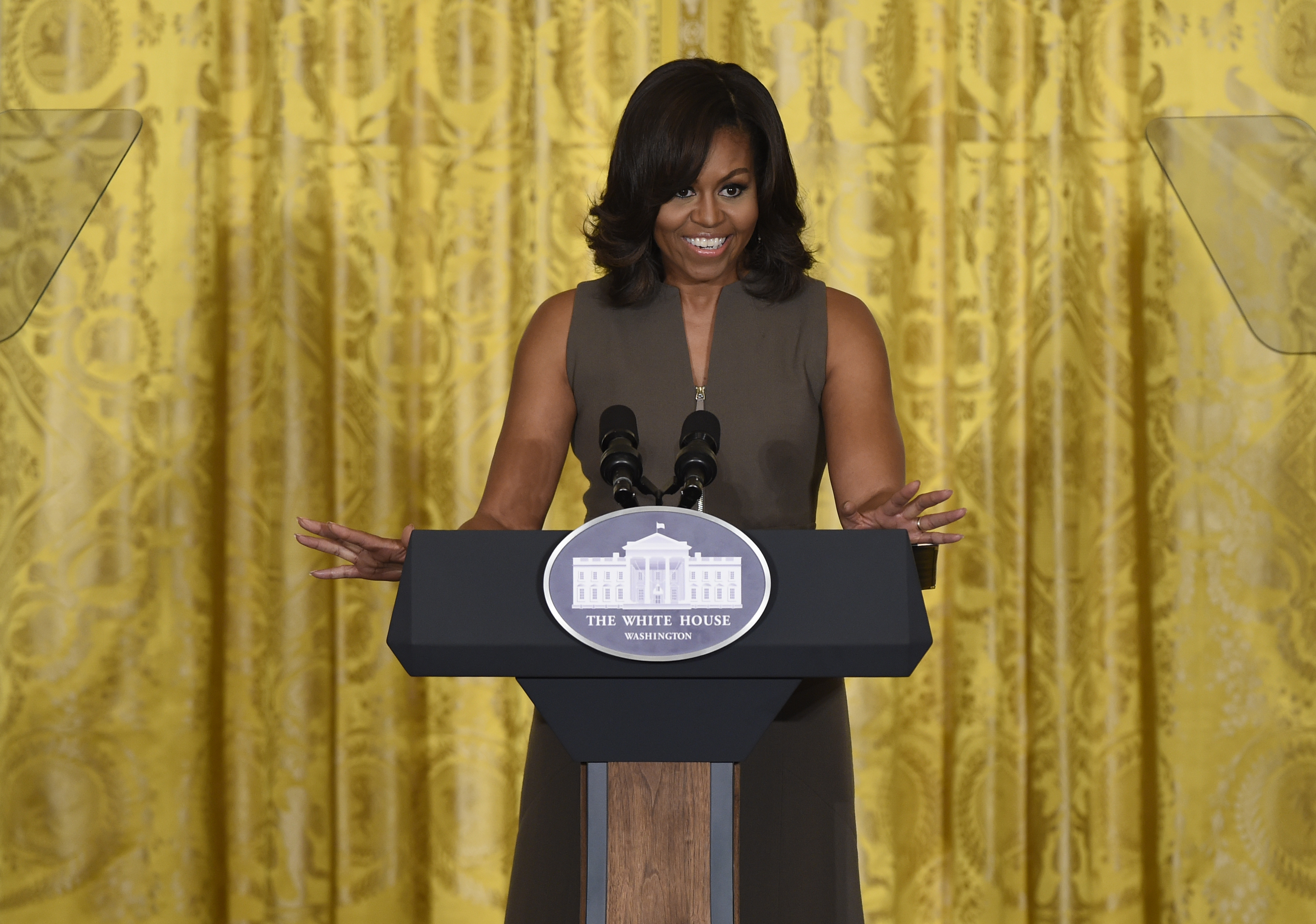 First lady Michelle Obama speaks in the East Room of the White House in Washington, March 15, 2016, for a conversation about the health of kids as part of her Let's Move! initiative. (Susan Walsh&mdash;AP)