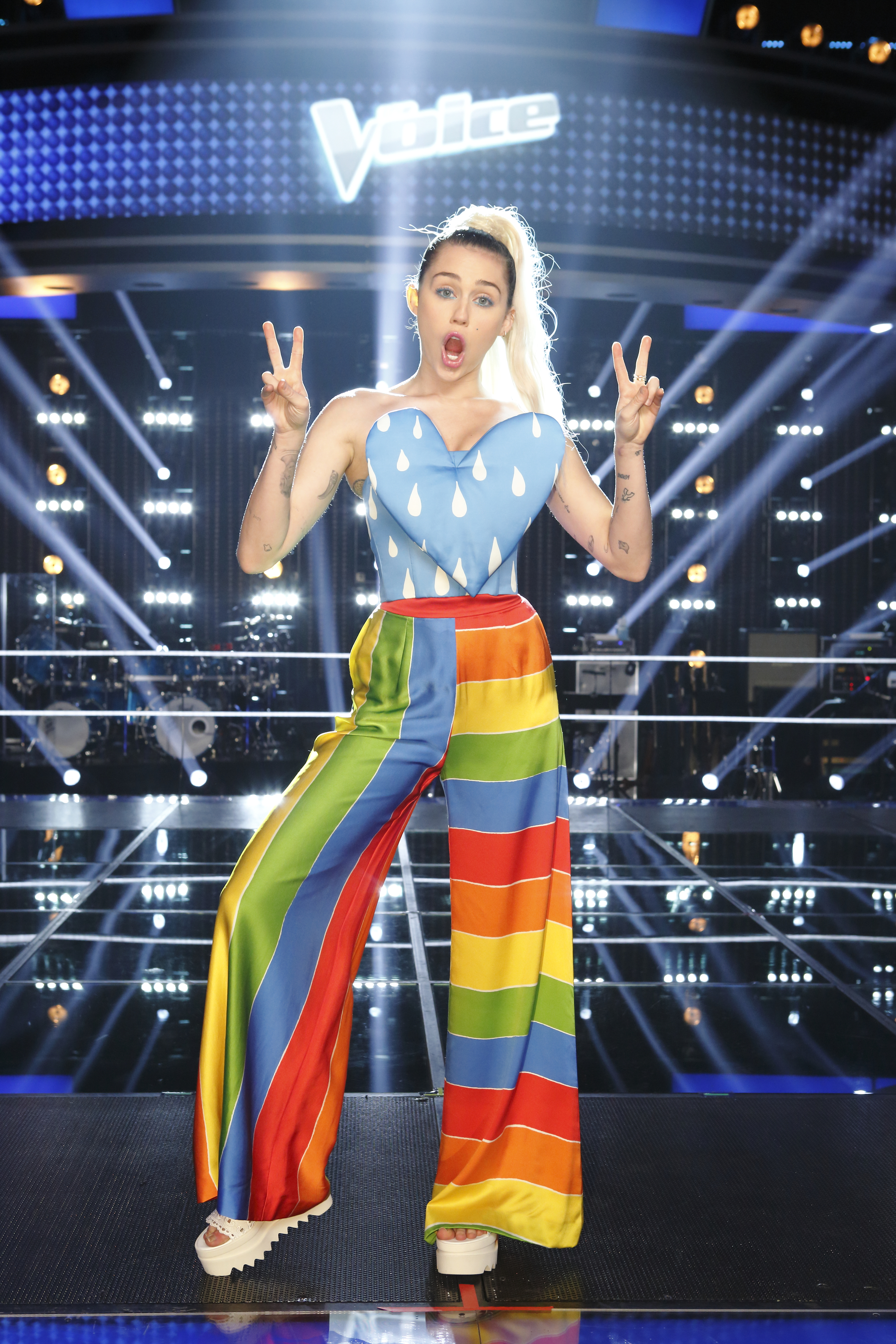 Miley Cyrus on The Voice on Feb. 4, 2016.