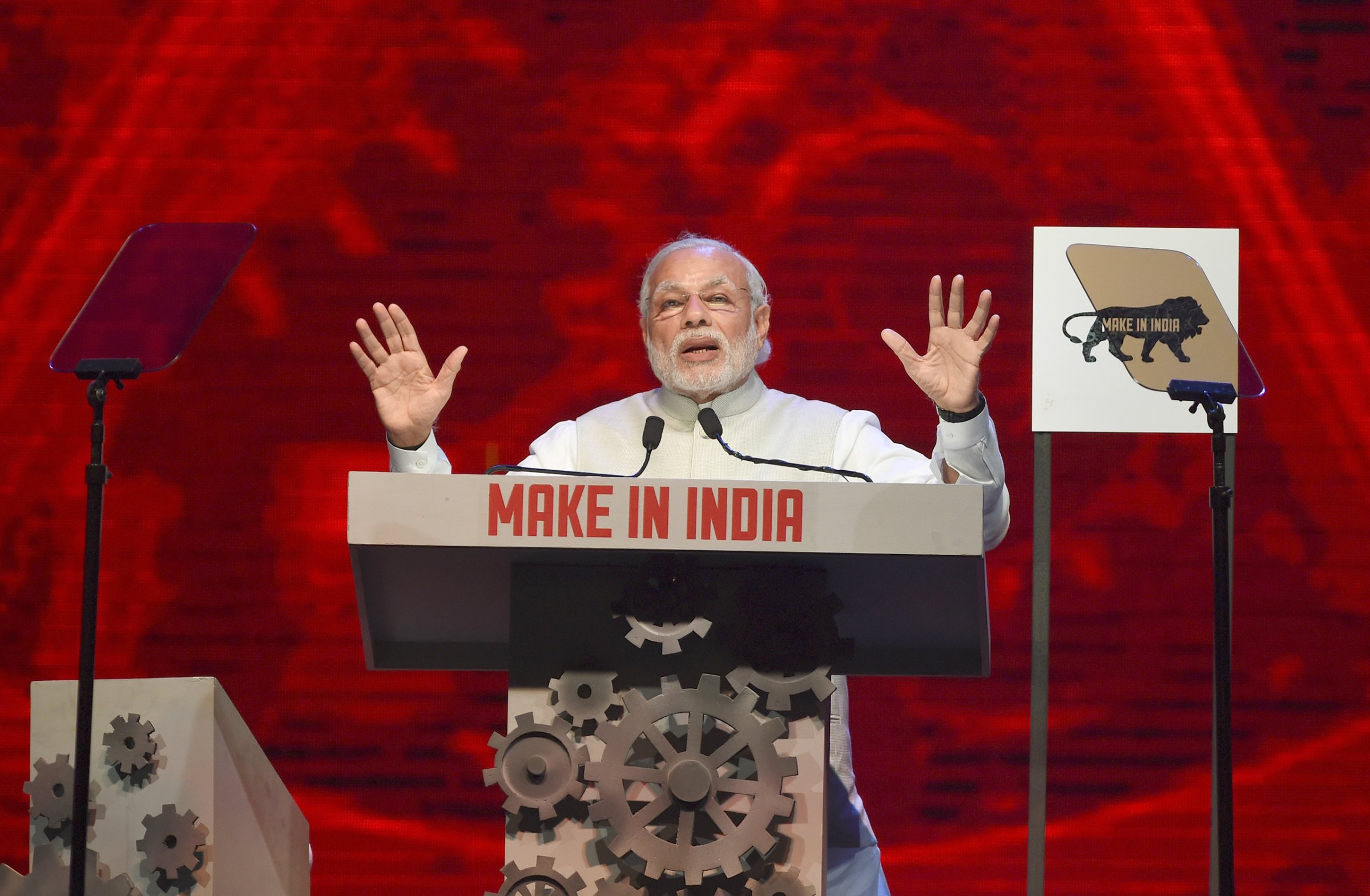 Modi speaks at the opening ceremony for Make In India Week in Mumbai on Feb. 13