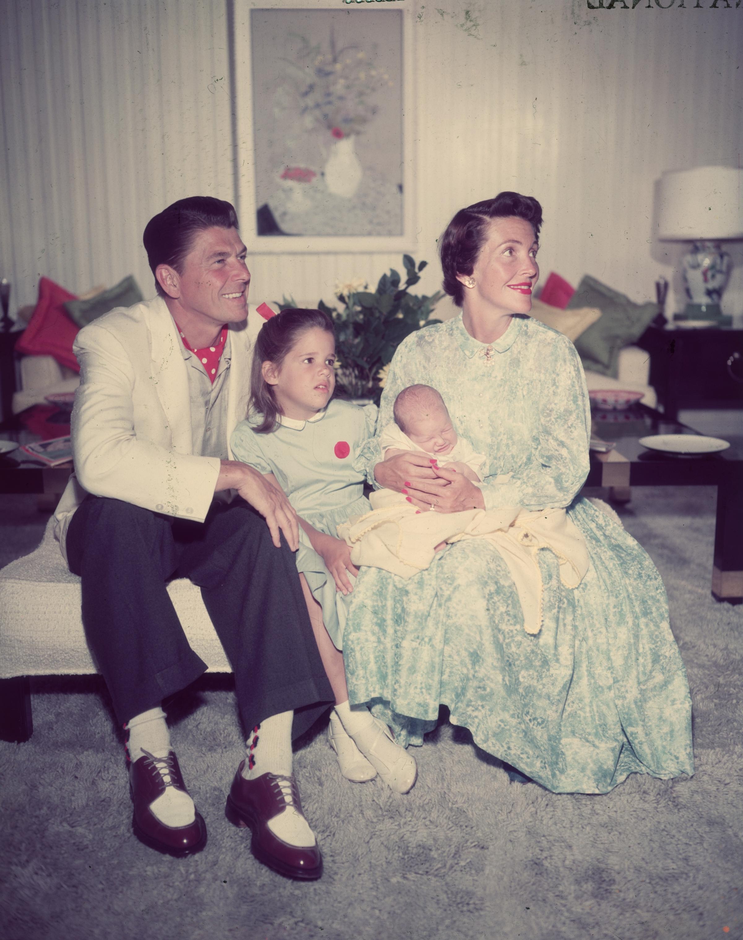 Family The Reagans had two children, Patricia Ann, next to Ron in this picture, and Ron Jr. Nancy's relationship with her daughter, who, as an actress, would take the professional name Patti Davis, became rocky later in their lives, as the younger Reagan refused to accept all of her parents' conservative views. Ronald Reagan also had one biological child, Maureen and one adopted child, Michael, from his previous marriage to Jane Wyman.