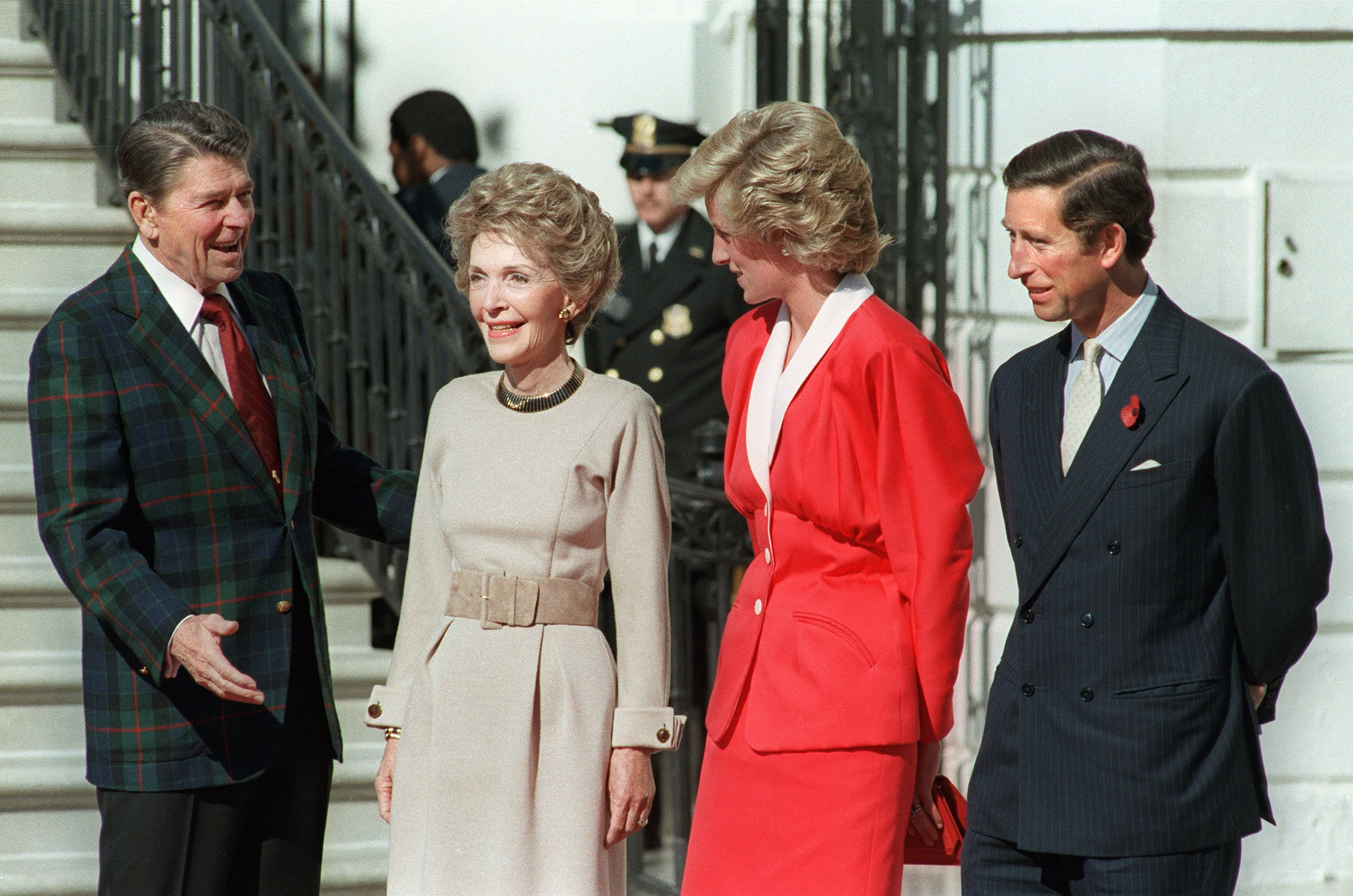 Ronald Reagan and Nancy Reagan welcoming to the White House Princess Diana and her husband Prince Charles on Nov. 9, 1985.