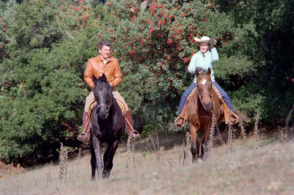 President Ronald Reagan and First Lady Nancy Reagan go horseback riding at Rancho Del Cielo on Nov. 24, 1981.