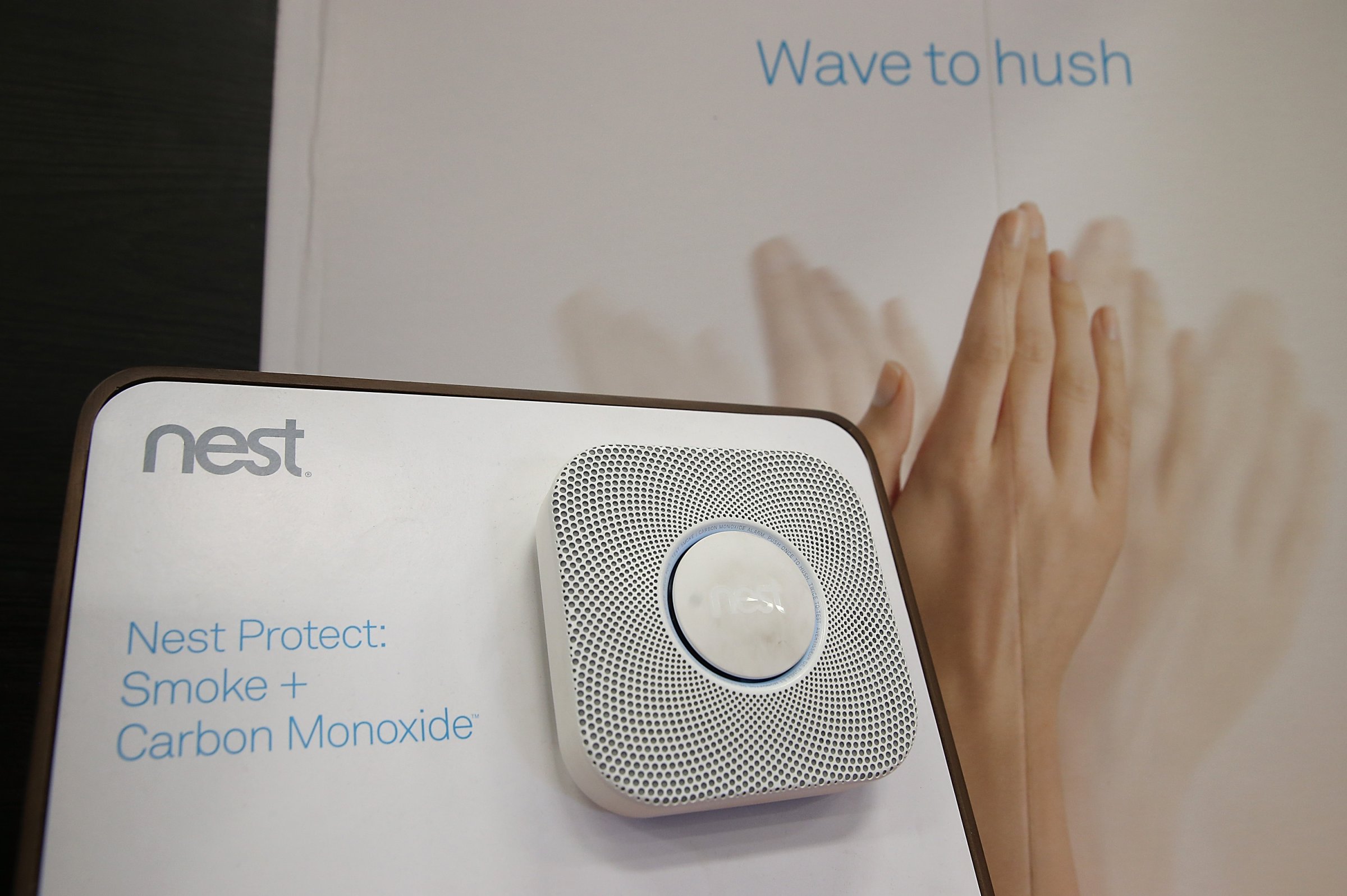 The Nest Protect smoke and carbon monoxide detector is displayed at a Home Depot store on January 13, 2014 in San Rafael, California.