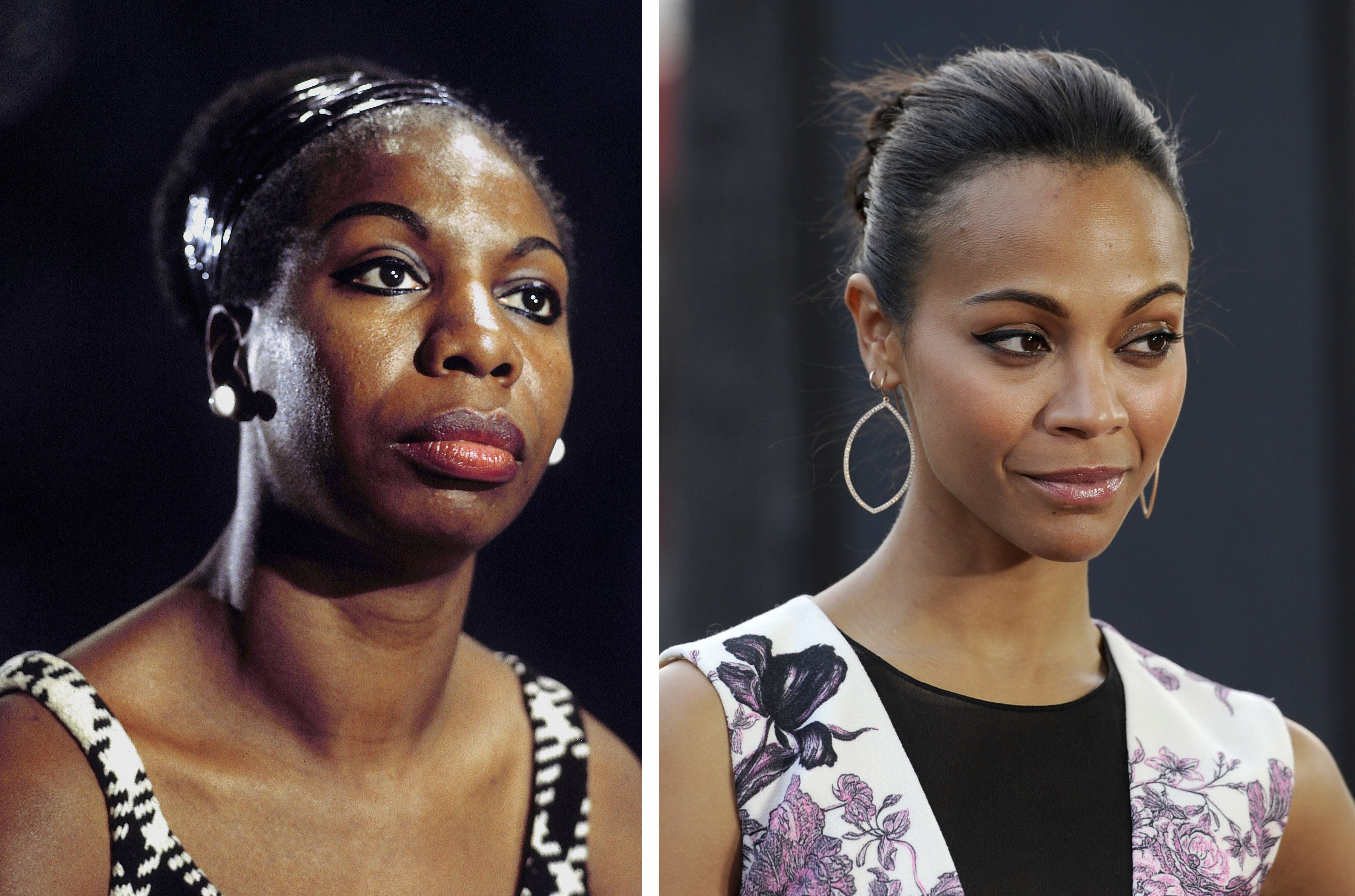 Actress Zoe Saldana (R) is playing late singer Nina Simone (L) in a movie by director Cynthia Mort. (David Redfern)
