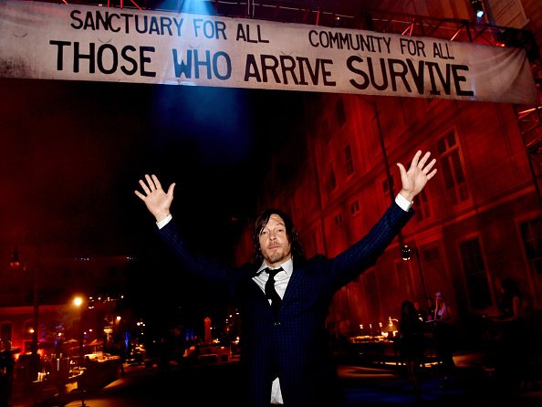 Actor Norman Reedus poses at the after party for the premiere screening of AMC Networks' 'The Walking Dead' Season 5 at the Universal Studios Backlot on October 2, 2014 in Universal City, California..