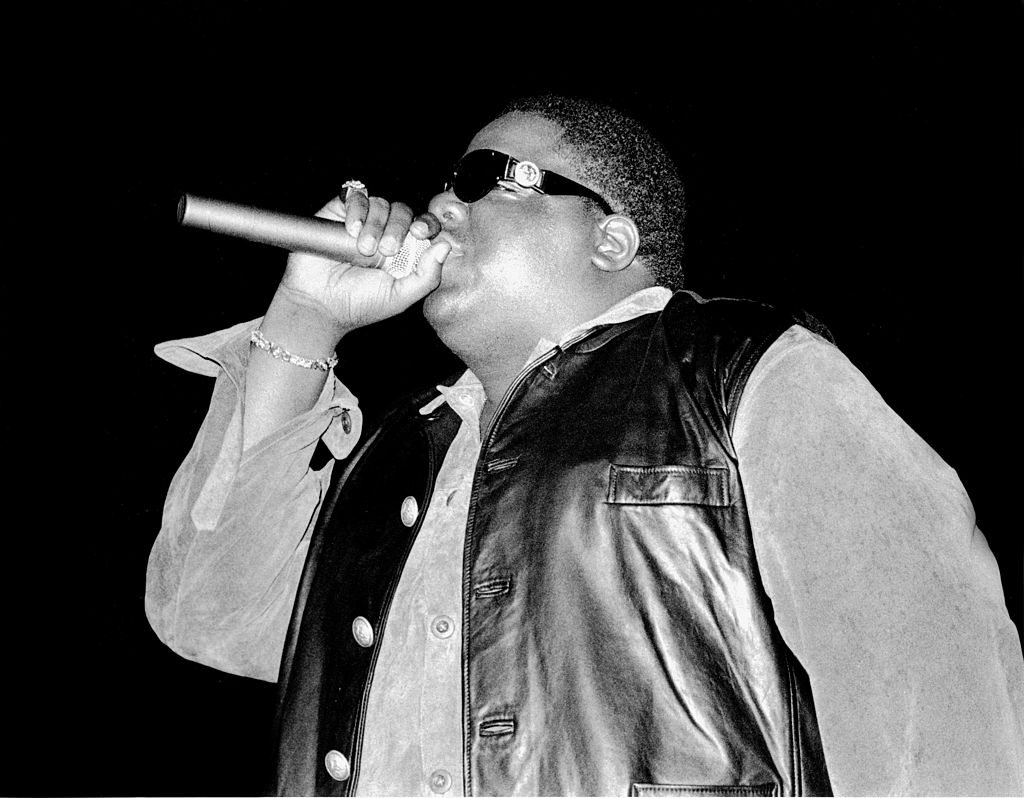 Notorious B.I.G. performing at Madison Square Garden in 1995. (David Corio—Redferns)