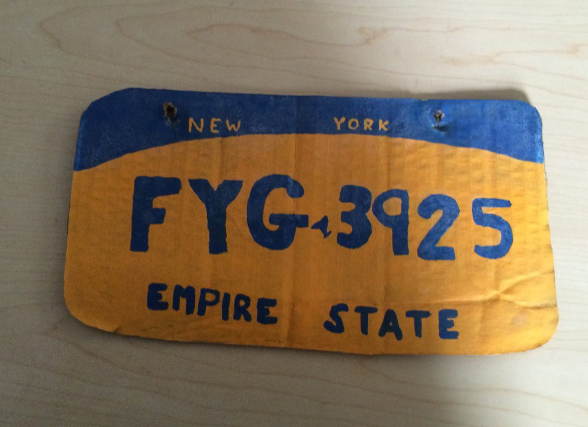 This photo provided by the Erie County Sheriff's Office shows a homemade New York state license plate. (Erie County Sheriff's Office—AP)