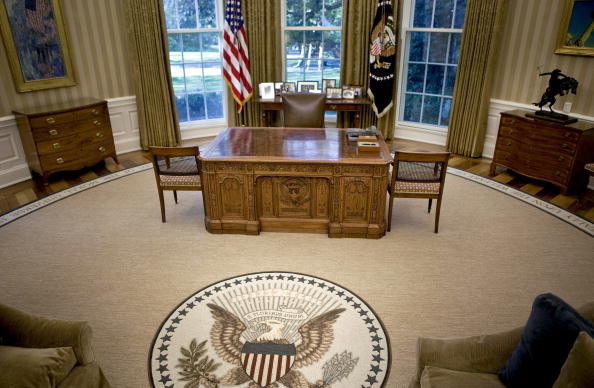 The desk of U.S. President Barack Obama sits in the newly redecorated Oval Office of the White House in Washington, D.C., in August 31, 2010.