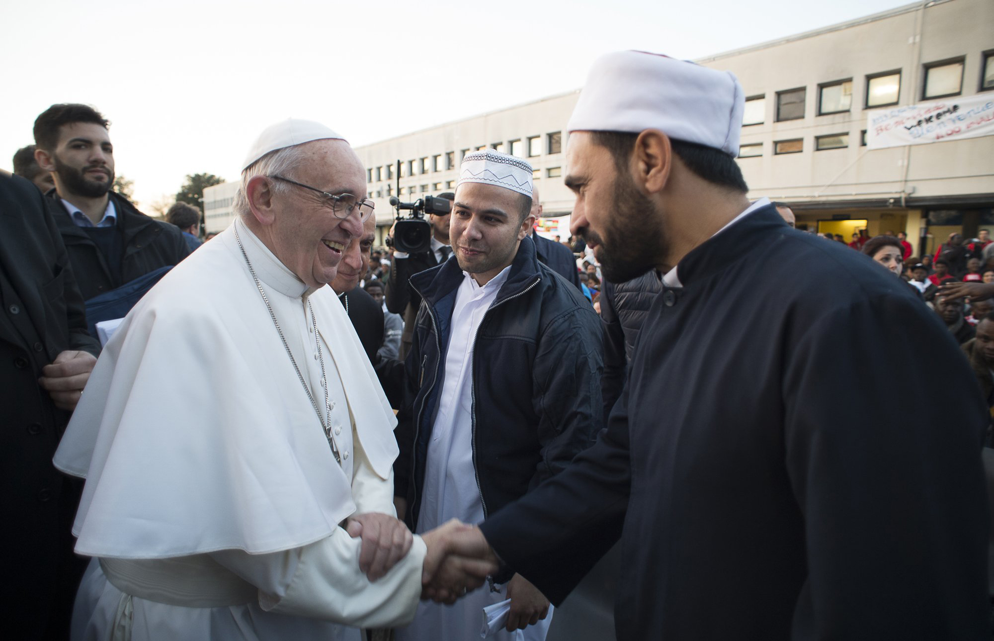 Pope Francis at the Castelnuovo di Porto refugees center near Rome, Italy on March 24, 2016.